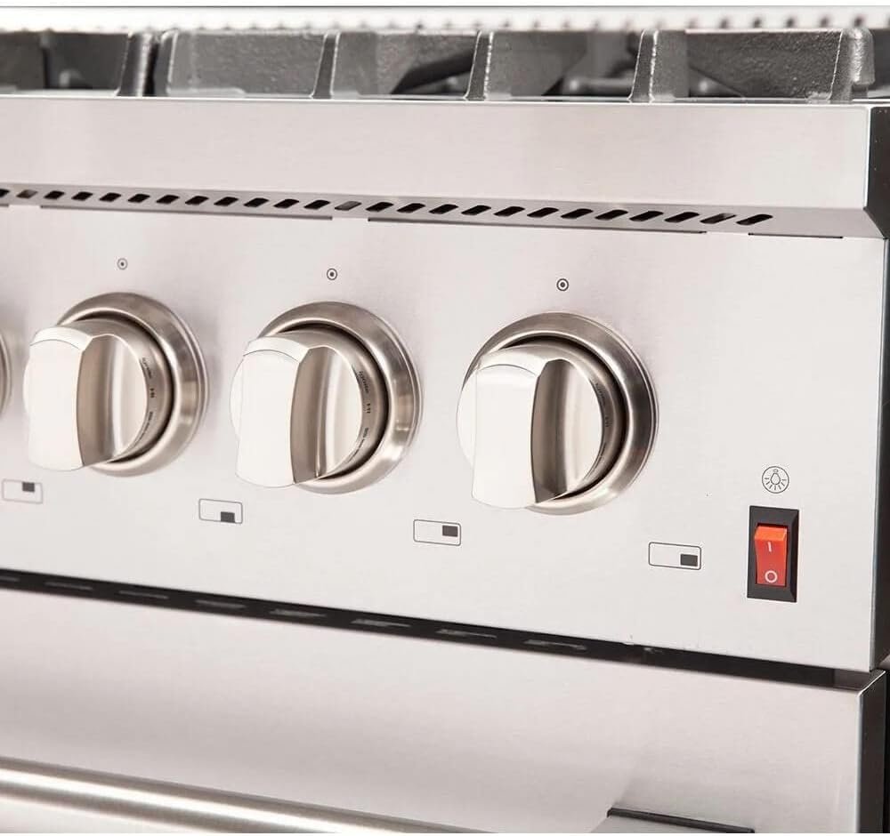 FORNO Galiano Dual Fuel 48" Inch. Freestanding Range 8 Sealed Brass Burners Cooktop - 6.58 Cu. Ft. Double Convection Electric Oven - Stainless Steel Stove Range Heavy Duty Cast Iron Grates - Image 7