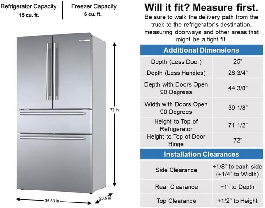 Bosch 800 Series B36CL80SNS 36 Inch Smart Freestanding Counter Depth 4 Door French Door Refrigerator with 20.5 cu. ft. Total Capacity in Stainless Steel (Bar Handle) - Image 3