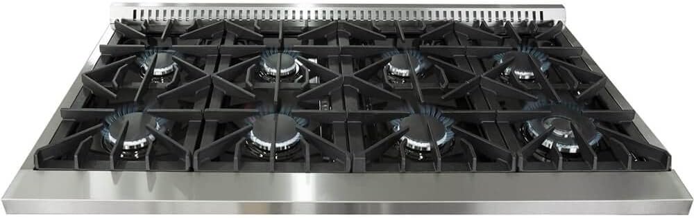 FORNO Galiano Dual Fuel 48" Inch. Freestanding Range 8 Sealed Brass Burners Cooktop - 6.58 Cu. Ft. Double Convection Electric Oven - Stainless Steel Stove Range Heavy Duty Cast Iron Grates - Image 5