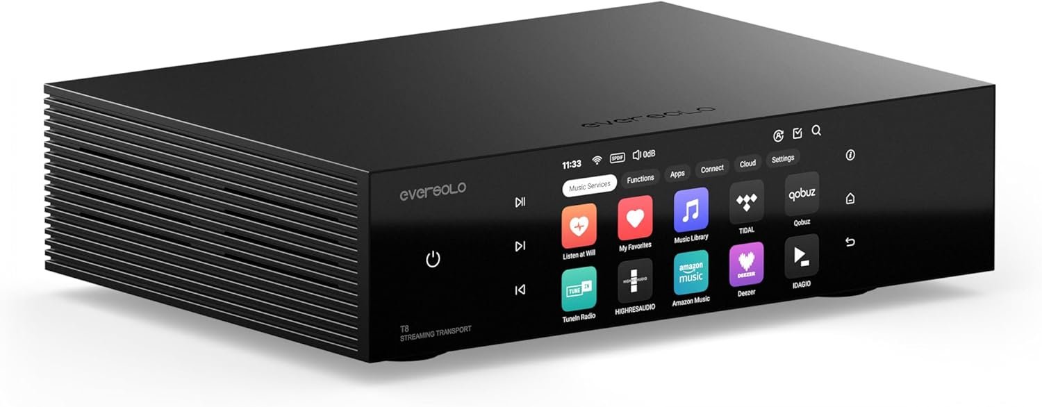 Eversolo T8 Music Streamer Transport with Remote | Dual Femtosecond Clocks, Fully Electrical Isolation Output & Stream Tidal, Qobuz and More | IIS, Coaxial, AES/EBU, USB Audio, and Optical Output