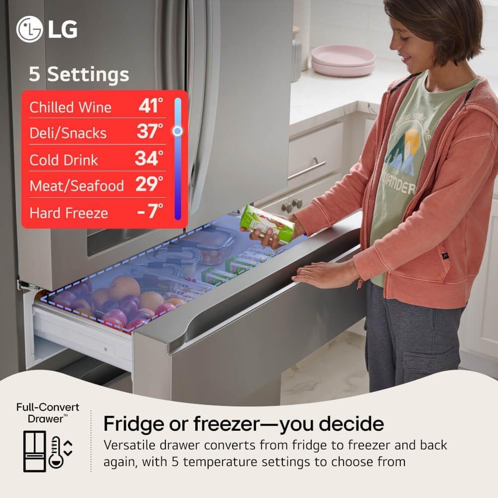 LG 29 cu. ft. Smart MyColor InstaView Standard-Depth MAX 4-Door French Door Refrigerator in Stainless Steel LF29S8365S - Image 7