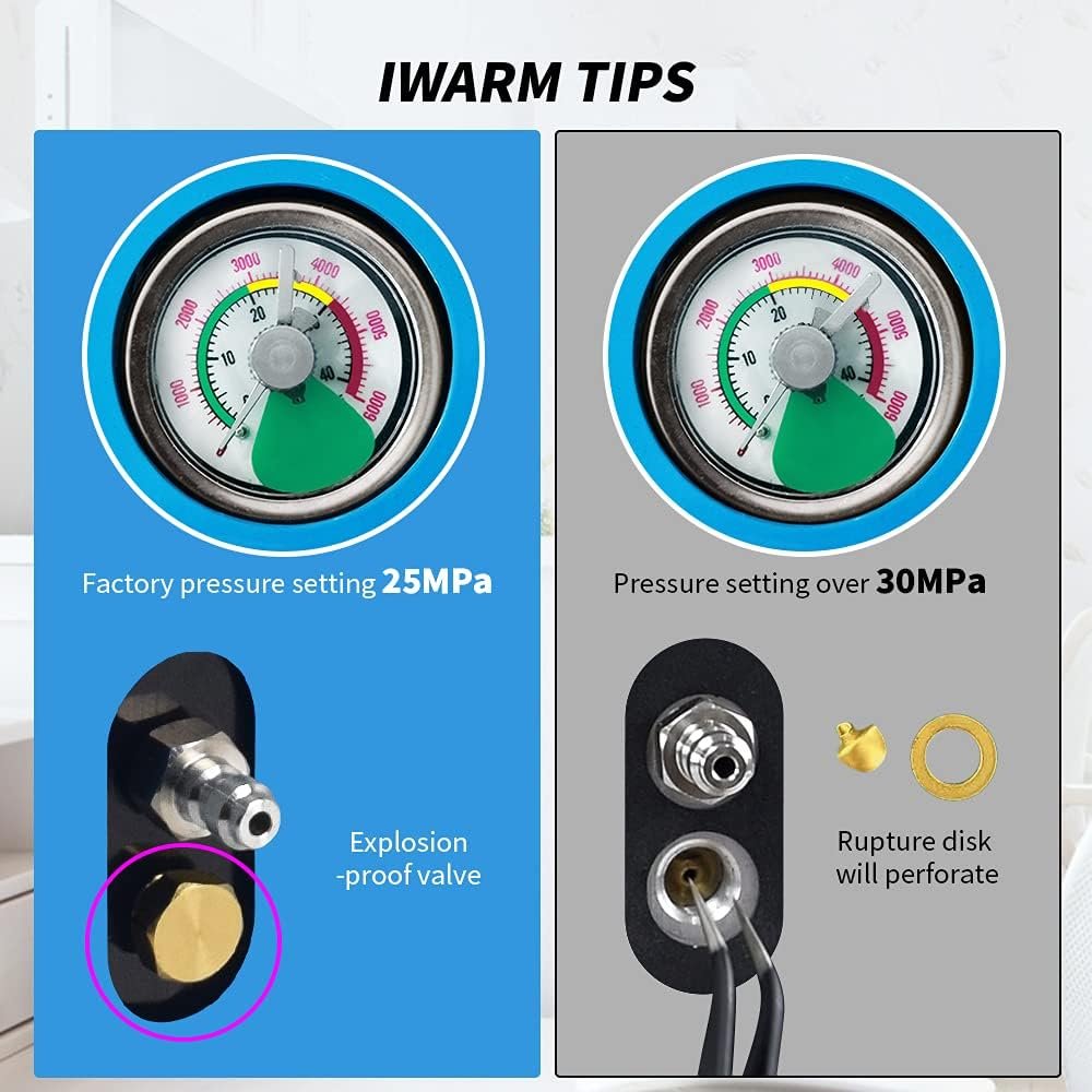 TOAUTO A2 PCP Air Compressor, Auto-Stop, Portable 4500Psi/30Mpa, Oil/Water-Free, 8MM Quick-Connector HPA Compressor for Paintball/PCP Air Rifle/Scuba Tank, Powered by Home 110V AC or 12V Car DC(Blue) - Image 7