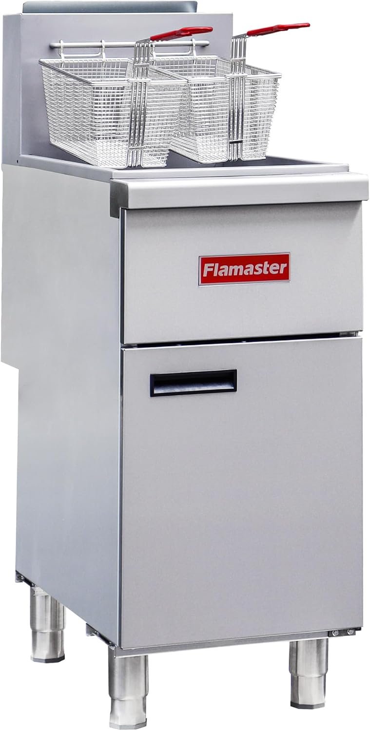 Commercial Gas Floor Fryer with 2 Baskets, 120000 BTU Natural Gas Fryer-Only Commercial Use, 4 Heating Tubes, 55 lb Oil Capacity Deep Fryer for Restaurants, Fast Food, Food Trucks