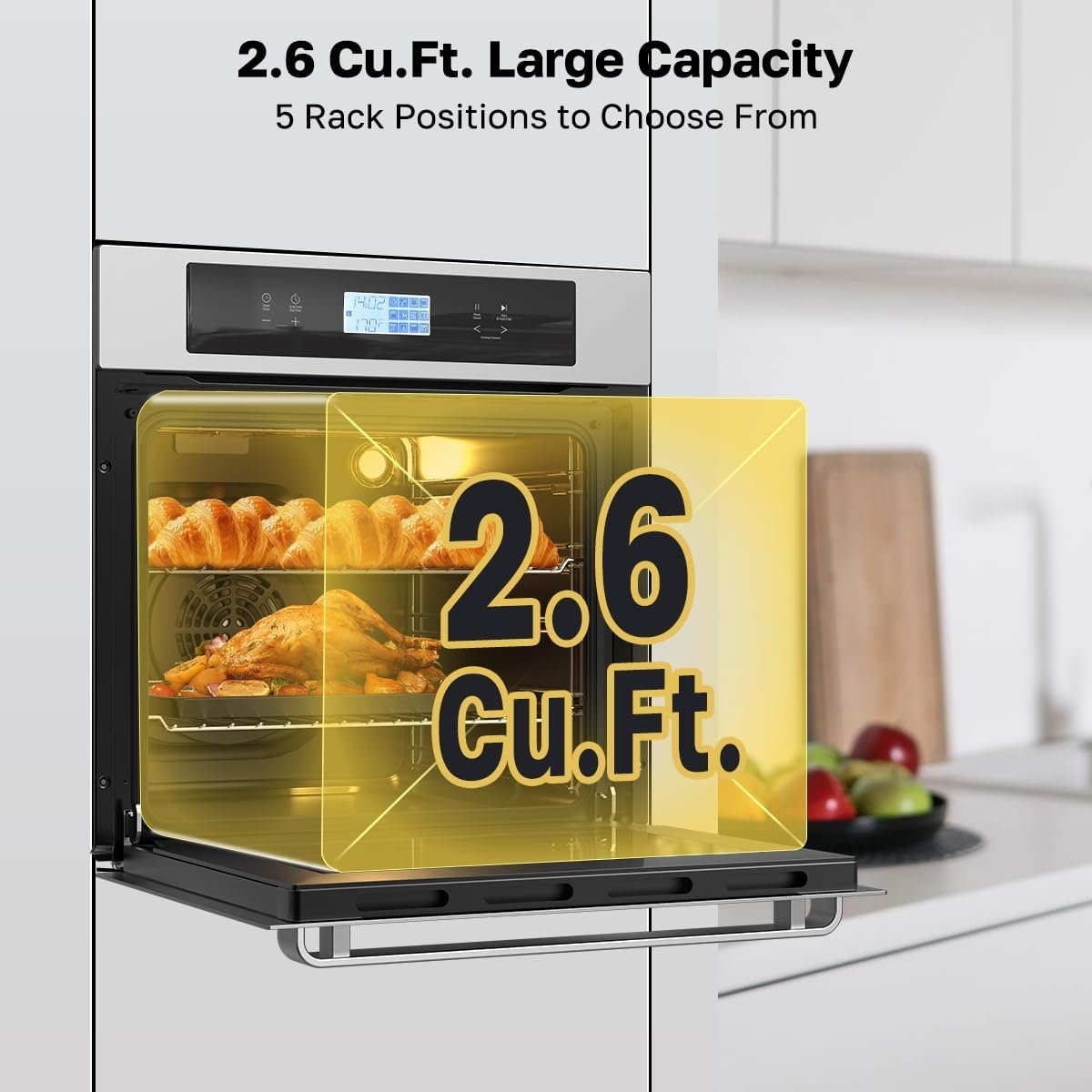 ThermoMate 24 Inch Electric Wall Oven, ETL Certified, 2.6 Cu.Ft. Convection Ovens with 12 Functions, 3D Heating, 3100W, Sensor Touch Control, Safety Lock, Stainless Steel - Image 2