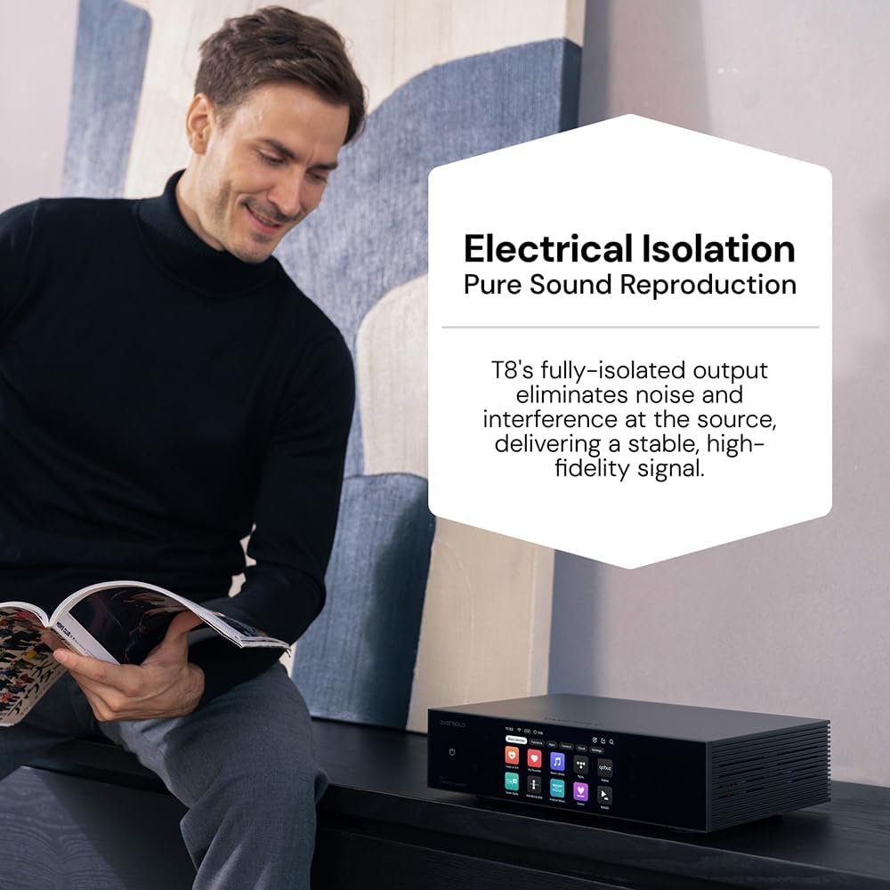 Eversolo T8 Music Streamer Transport with Remote | Dual Femtosecond Clocks, Fully Electrical Isolation Output & Stream Tidal, Qobuz and More | IIS, Coaxial, AES/EBU, USB Audio, and Optical Output - Image 3