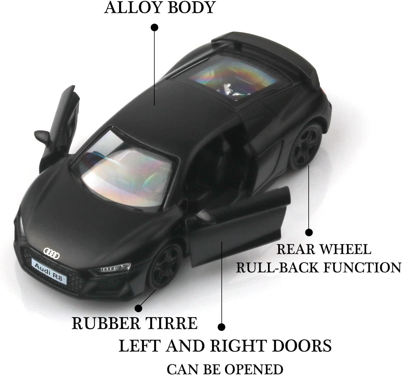 1/36 Scale Audi R8 Diecast Model Cars,Pull Back Vehicles Toy Cars,Cars Gifts for Boys Girls (Matte) - Image 3