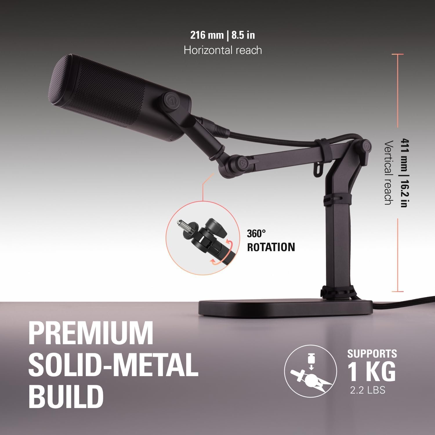 Elgato Wave Desk Stand - Adjustable Mounting Arm for Microphones, Works, HyperX, Rode, Fifine, Shure and More Mics, Compatible 1/4, 3/8 & 5/8 Thread, for Recording/Podcasting/Streaming, Black - Image 4