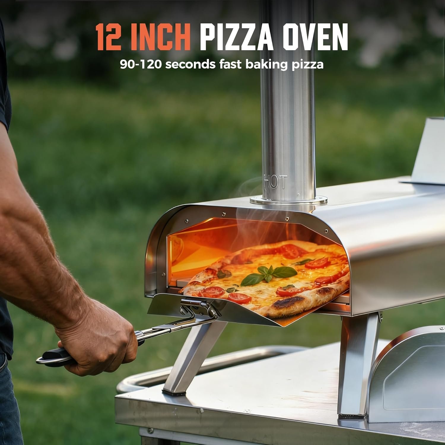 BIG HORN OUTDOORS 12" Dual Fuel Pizza Oven – Electric & Wood Pellet, Indoor & Outdoor High-Temp Pizza Maker (1000°F) with Pizza Stone for Wood-Fired Flavor - Image 5