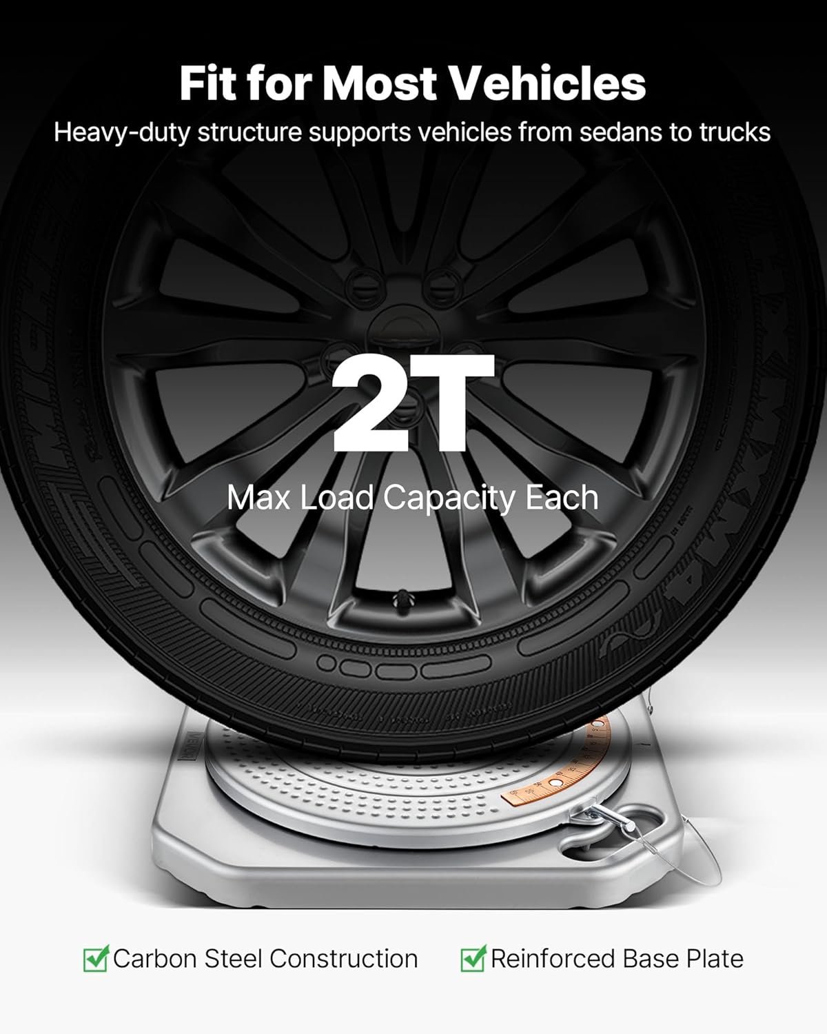 VEVOR Wheel Alignment Turn Plates, 4-Ton Capacity, Brass Dial Measurements, 360° Rotating Turntable Wheel Alignment Tool with Transition Bridge & Thrust Block for Car SUV Light Truck - Image 3