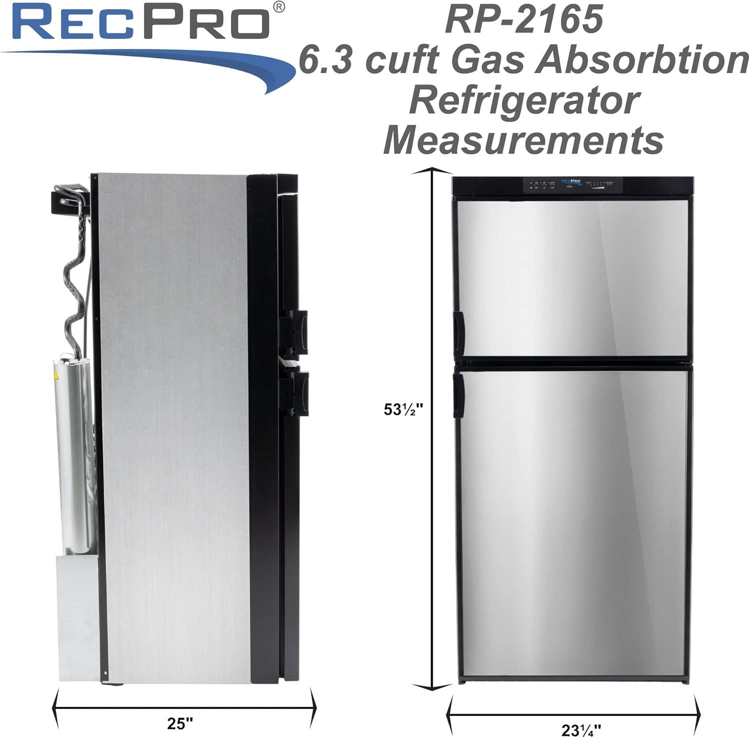 RecPro RV Refrigerator 6.3 Cubic Feet Gas and Electric | Black or Stainless Finish | 110V / 12V / Propane Gas | (Stainless Finish) - Image 4