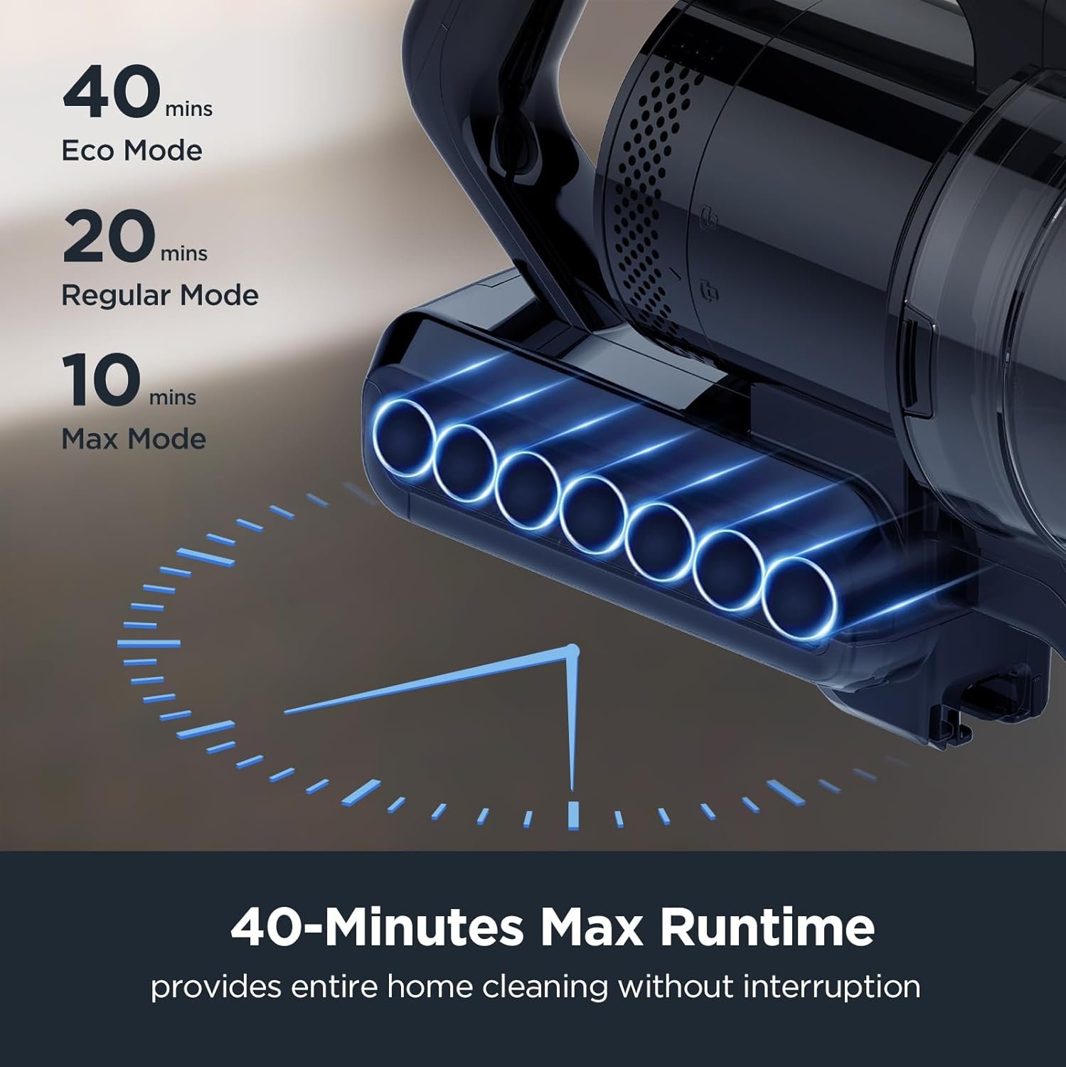 Eureka RapidClean Pro NEC280TL Cordless Stick Vacuum Cleaner – Lightweight 5.3 lbs, 40-Min Runtime, LED Headlights, 3 Power Modes, Ideal for Pet Hair, Hard Floors & Carpets - Image 4