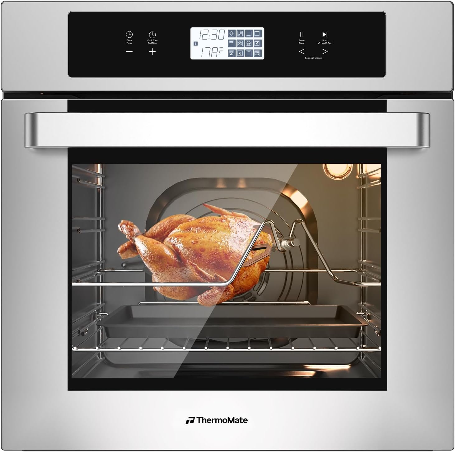 ThermoMate 24 Inch Electric Wall Oven, ETL Certified, 2.6 Cu.Ft. Convection Ovens with 12 Functions, 3D Heating, 3100W, Sensor Touch Control, Safety Lock, Stainless Steel