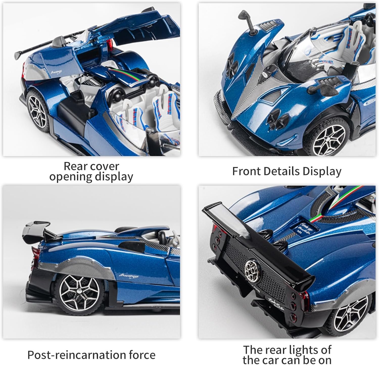 1/32 Scale Pagani Zonda HP Diecast Toy Cars - Pull Back Car Models with Light & Sound, Birthday Gifts for Boys, Perfect Vehicle Presents for Kids & Boyfriends on Christmas (Blue) - Image 5