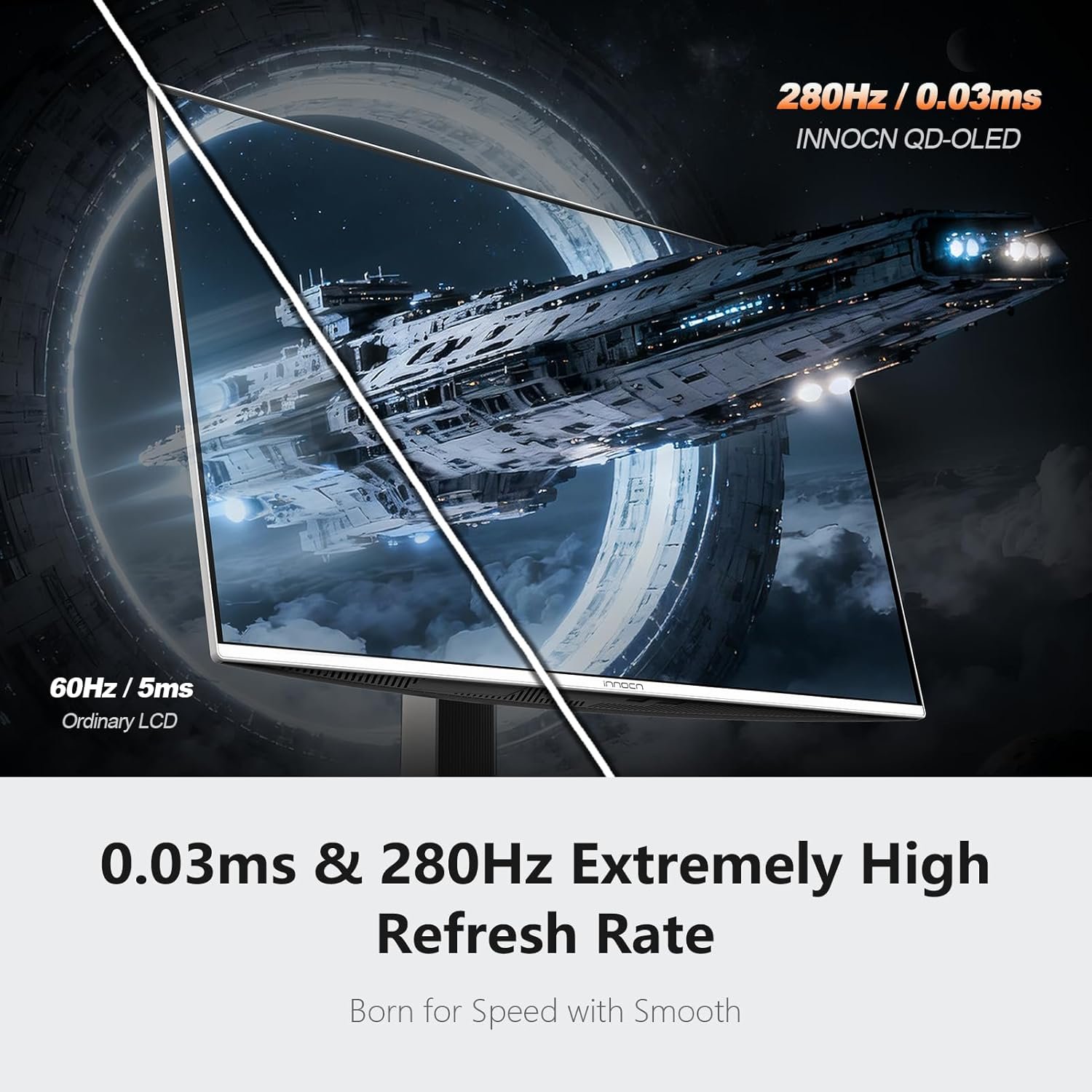 INNOCN 27" QD-OLED 2K QHD 2560 x 1440P 280Hz 240Hz PC Computer Gaming Console Monitor, 0.03ms, HDR400, HDMI, DisplayPort, Built-in Speaker, Height Pivot Adjustable Stand - 2780s - Image 4