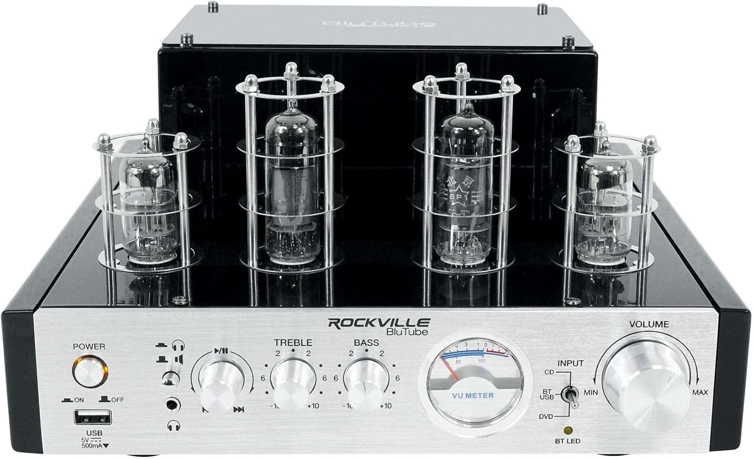 Rockville BluTube 70W Tube Amplifier Stereo Receiver, Bluetooth, EDR, Compact Design, Warm Sound, for Home Audio Enthusiasts