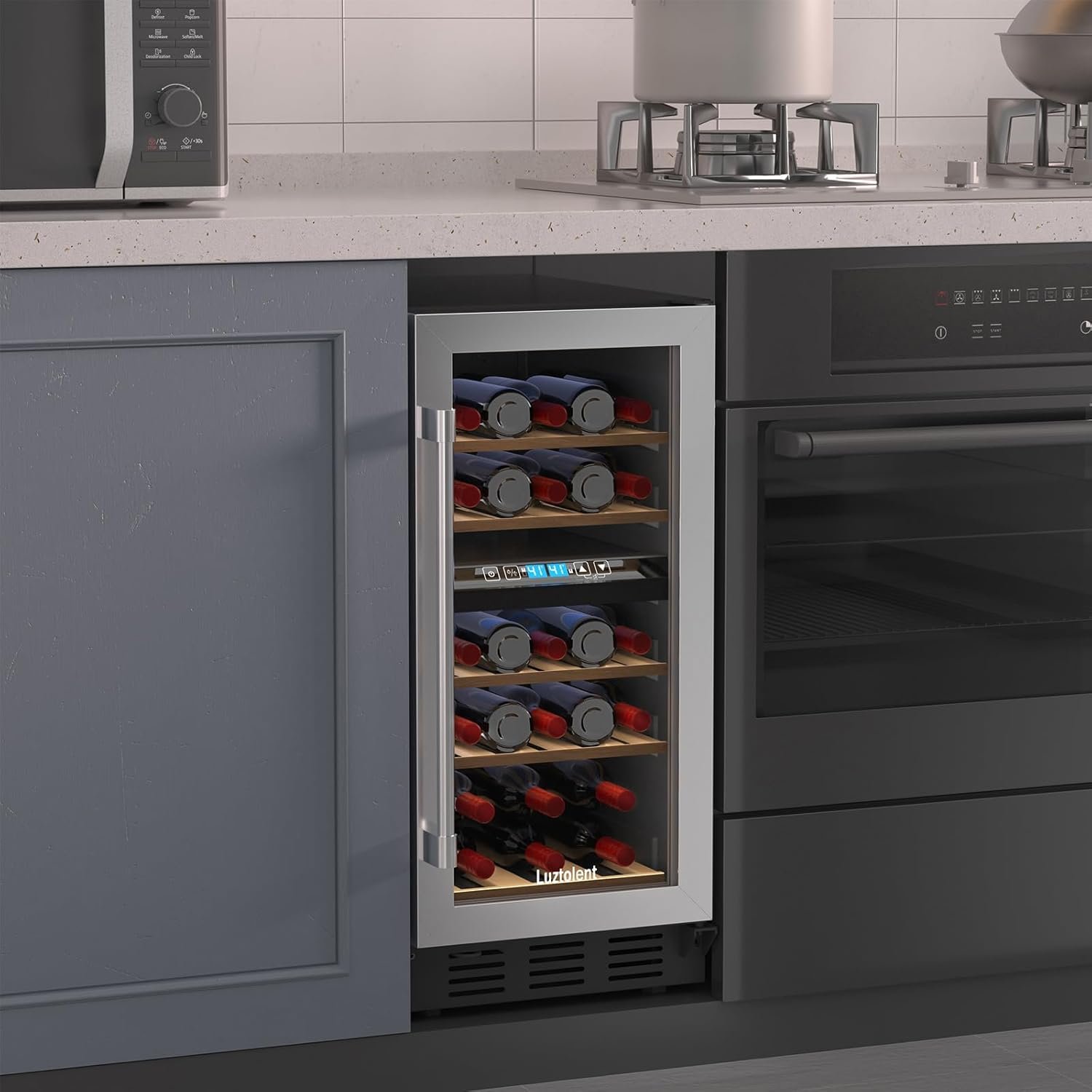 26 Bottles Wine Cellar, 15 Inch Compressor Wine Cooler with Dual Zone, Built-in or Under Counter, 41-64°F Digital Touchscreen, Triple-Layer Glass, Wine Fridge in Cabinet - Image 2