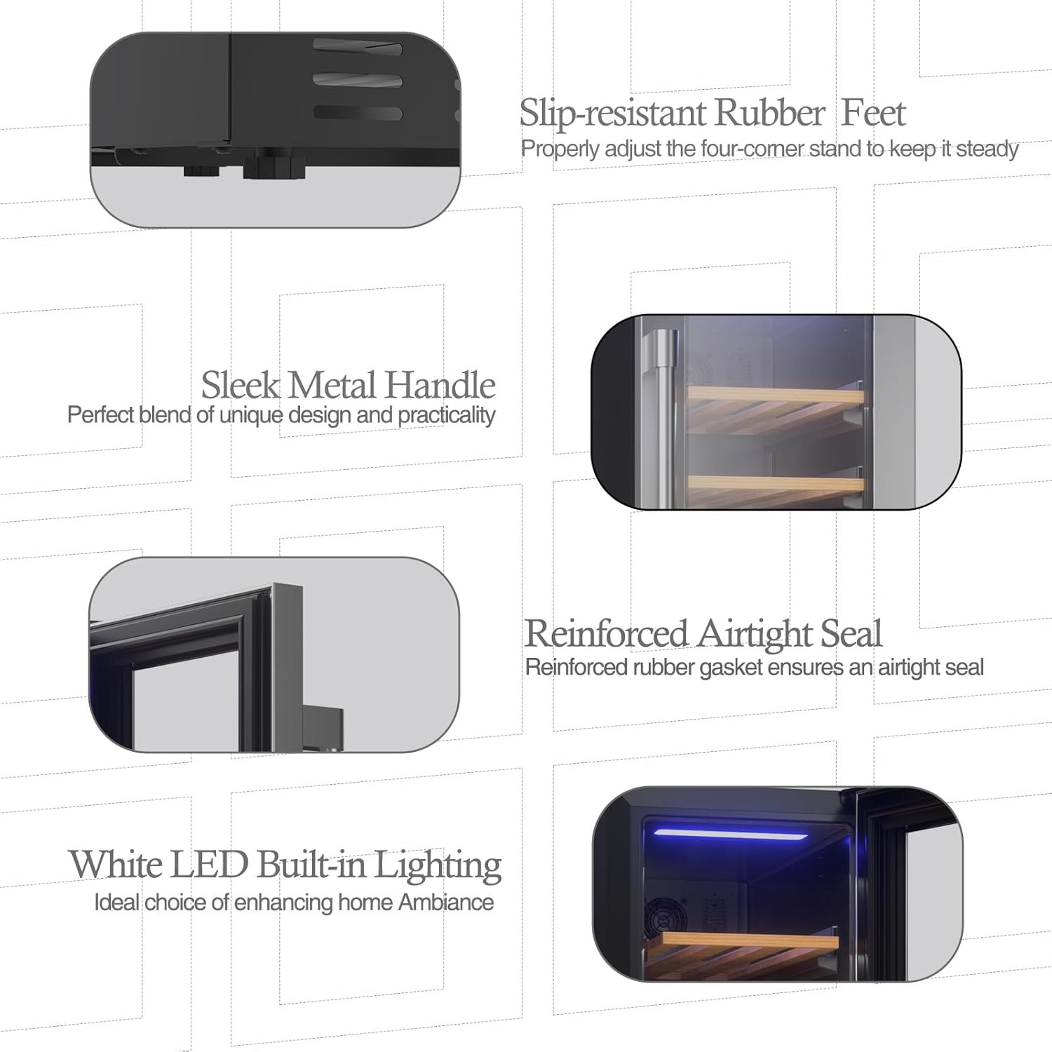 26 Bottles Wine Cellar, 15 Inch Compressor Wine Cooler with Dual Zone, Built-in or Under Counter, 41-64°F Digital Touchscreen, Triple-Layer Glass, Wine Fridge in Cabinet - Image 5