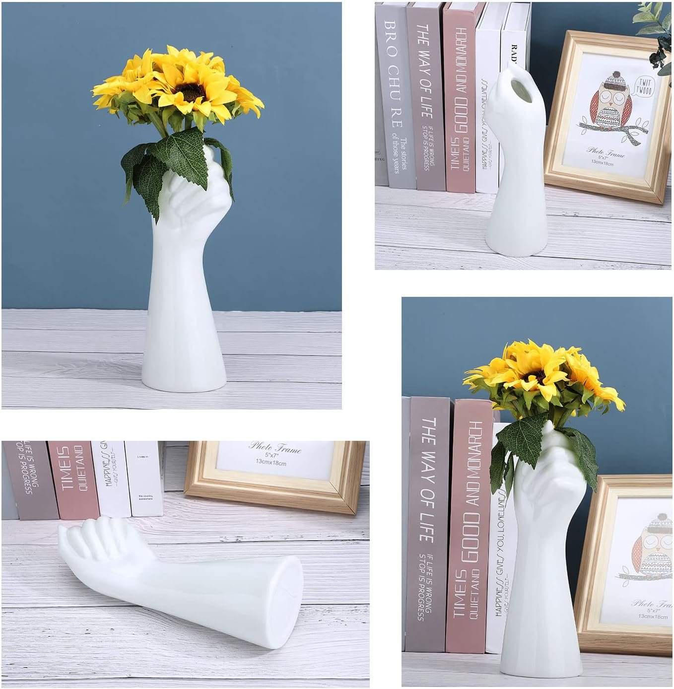 9 Inch Modern Art Ceramic Flower Vase Hand Holding Plants Flower Container, Tabletop White Arm vase for Home Office Decoration - Image 6