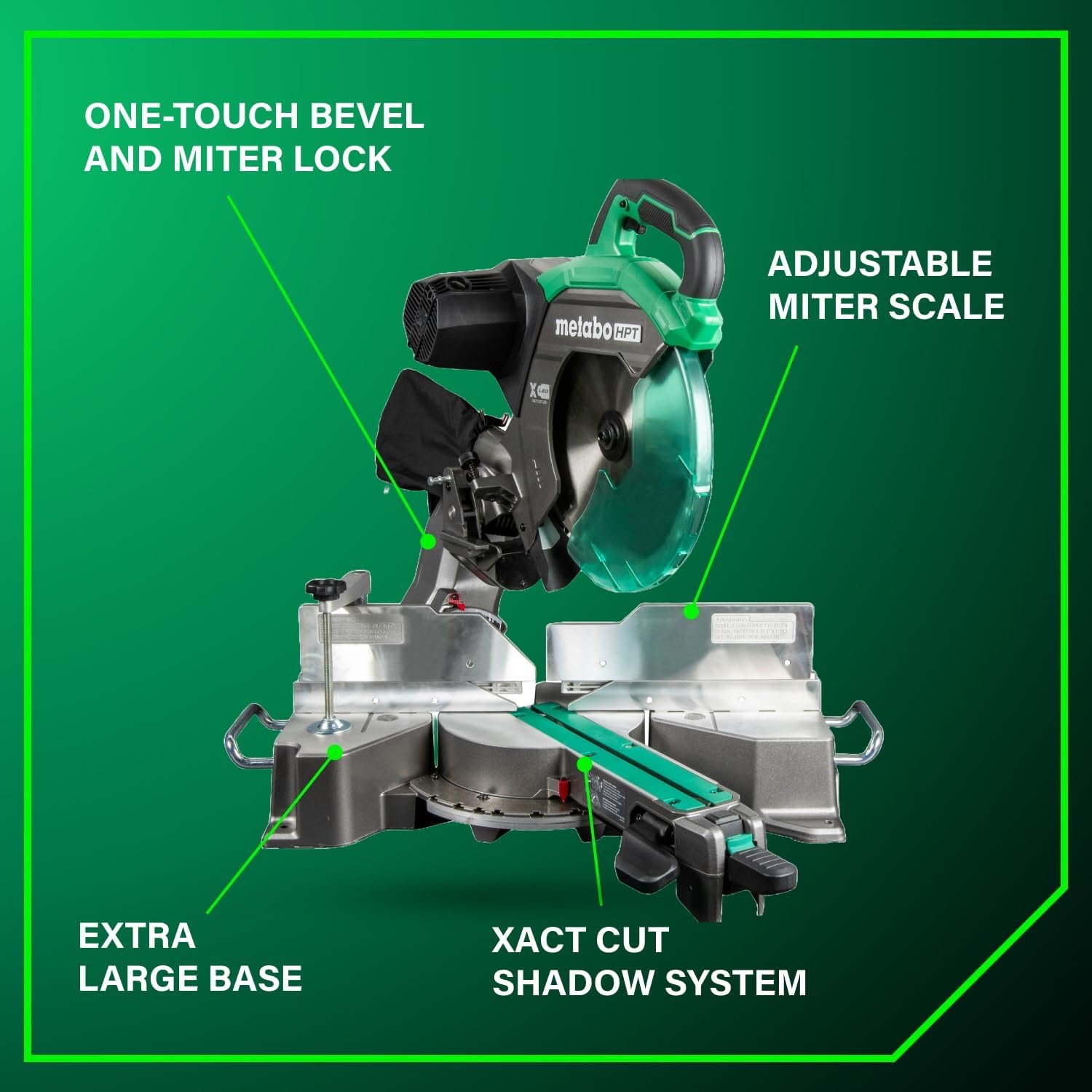 Metabo HPT 12-Inch Dual Bevel Sliding Miter Saw, 4000 RPM No-Load Speed, 45° Left and Right Bevel Range, Precision Miter Angles, 9 Detent Stops, Xact Cut Shadow Line, C12RSH3 - Image 4