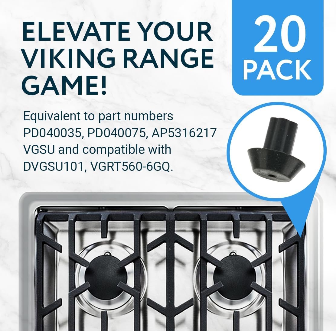 IMPRESA 20-Pack Rubber Feet for Stove Grates - Compatible with Viking Range Models DVGSU101 & VGRT560-6GQ - Black Heat-Resistant Material - Image 2