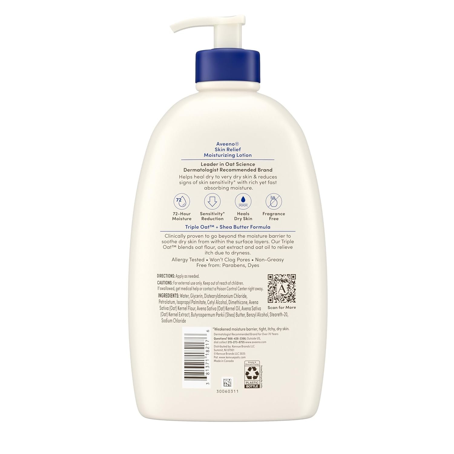 Aveeno Skin Relief Moisturizing Lotion Heals Very Dry, Sensitive Skin, Fast-Absorbing Body Lotion with Triple Oat & Shea Butter, Fragrance Free, Non-Comedogenic, Value Size, 33 fl. oz - Image 8