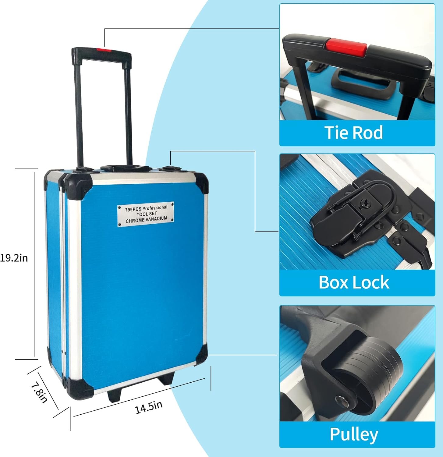 Arcwares 799pcs Aluminum Trolley Case Tool Set Silver, House Repair Kit Set, Household Hand Tool Set, with Tool Belt - Image 4