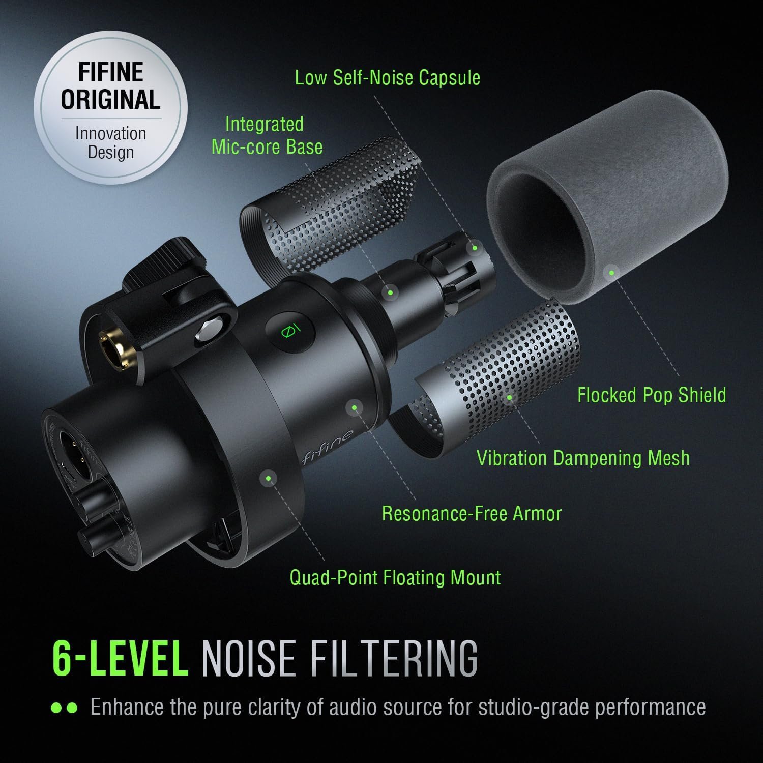 FIFINE K688 Podcast Microphone Kit, USB/XLR Dynamic Microphone with Boom Arm for PC/XLR Mixer, Gaming Mic with Mute Button, Headphone Jack for Vocal, Voice-Over, Streaming, Music Recording -K688CT - Image 5