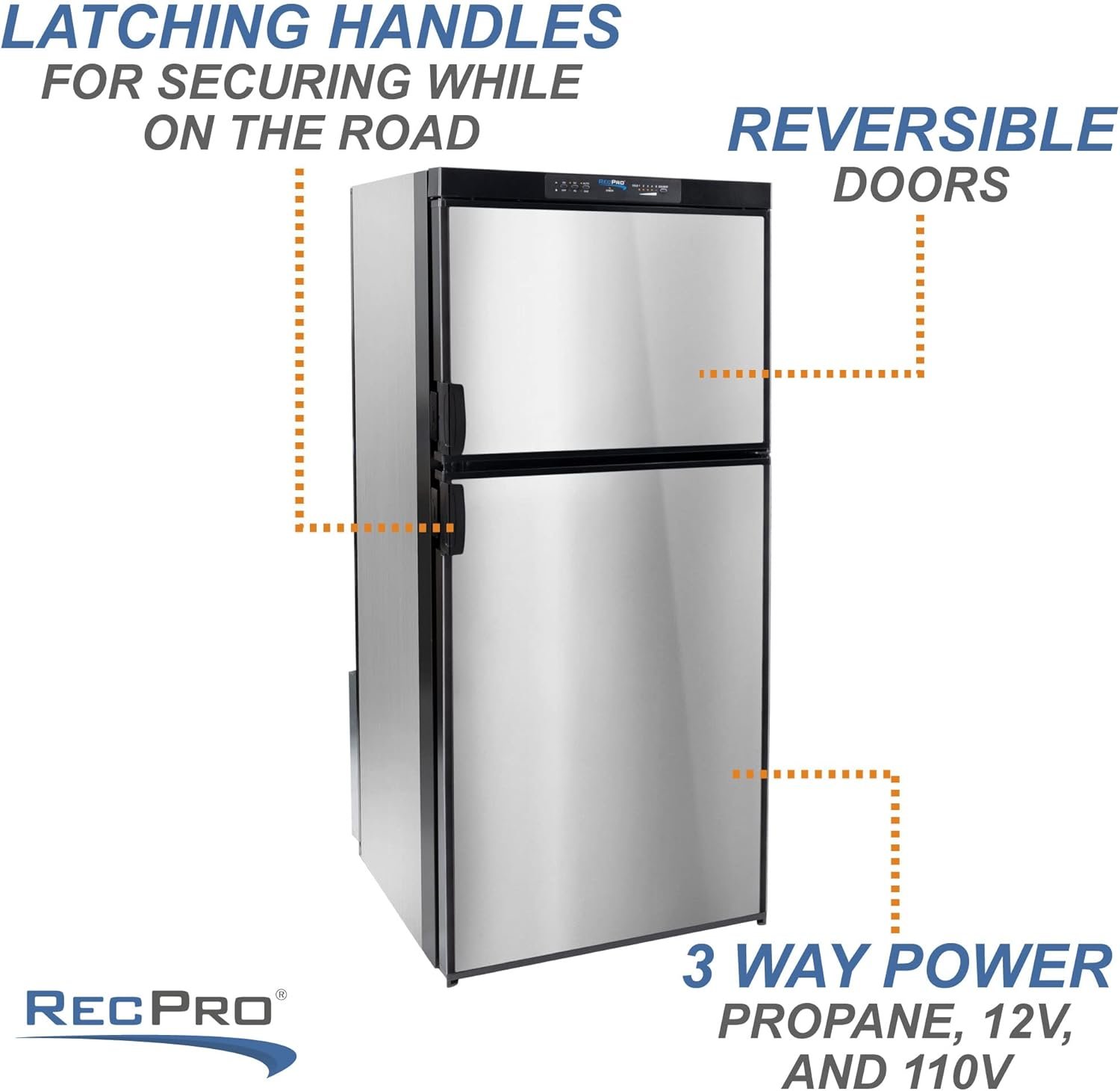 RecPro RV Refrigerator 6.3 Cubic Feet Gas and Electric | Black or Stainless Finish | 110V / 12V / Propane Gas | (Stainless Finish) - Image 3
