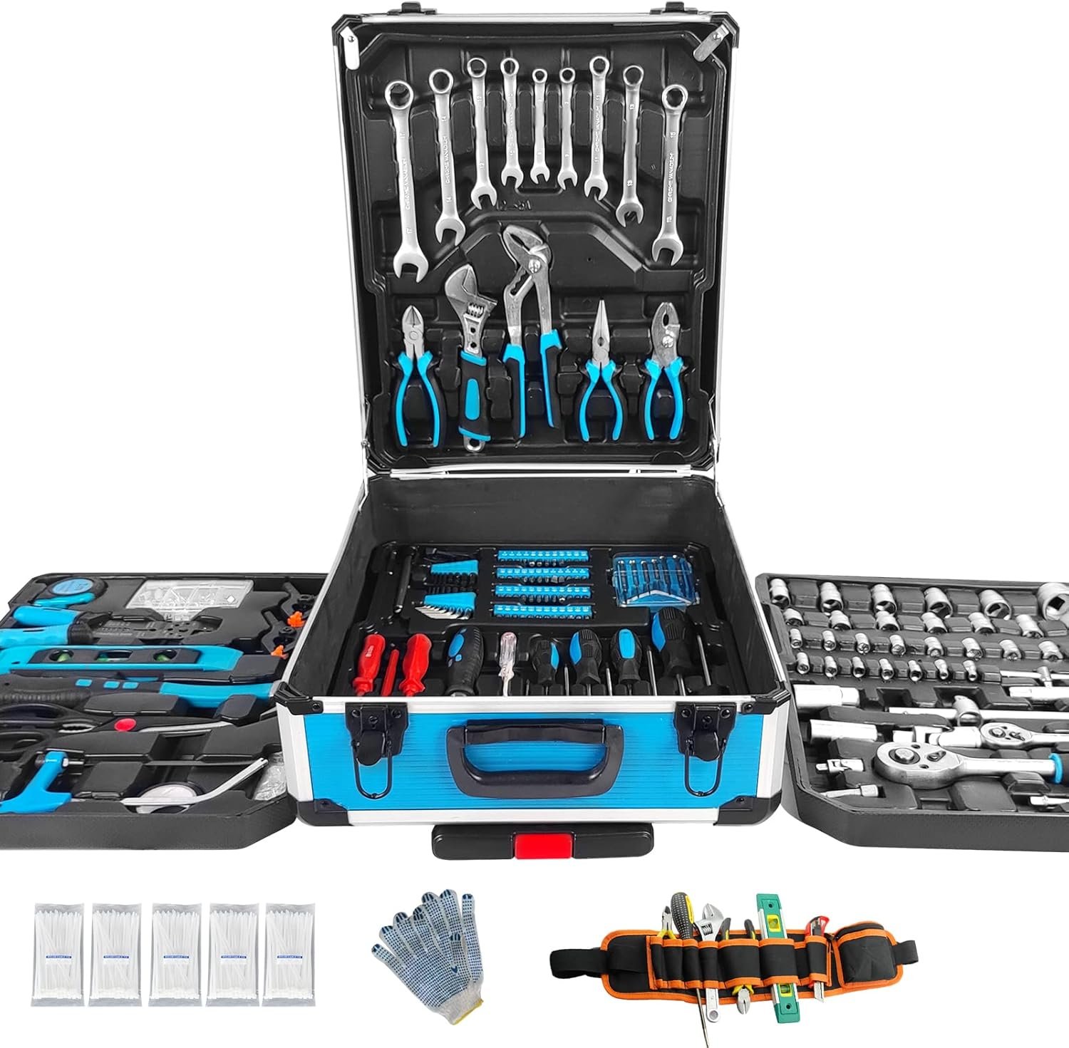 Arcwares 799pcs Aluminum Trolley Case Tool Set Silver, House Repair Kit Set, Household Hand Tool Set, with Tool Belt - Image 7