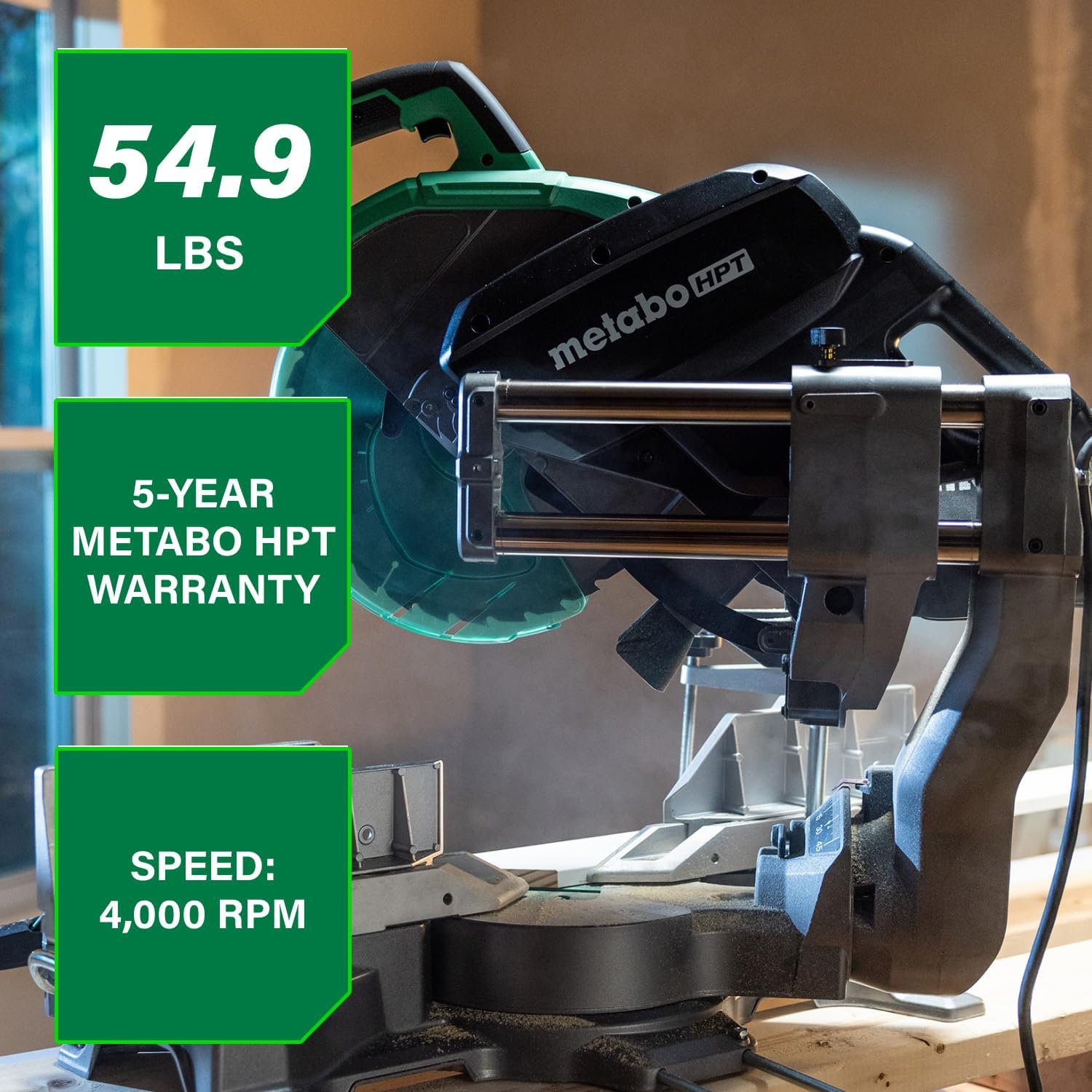 Metabo HPT 12-Inch Dual Bevel Sliding Miter Saw, 4000 RPM No-Load Speed, 45° Left and Right Bevel Range, Precision Miter Angles, 9 Detent Stops, Xact Cut Shadow Line, C12RSH3 - Image 3