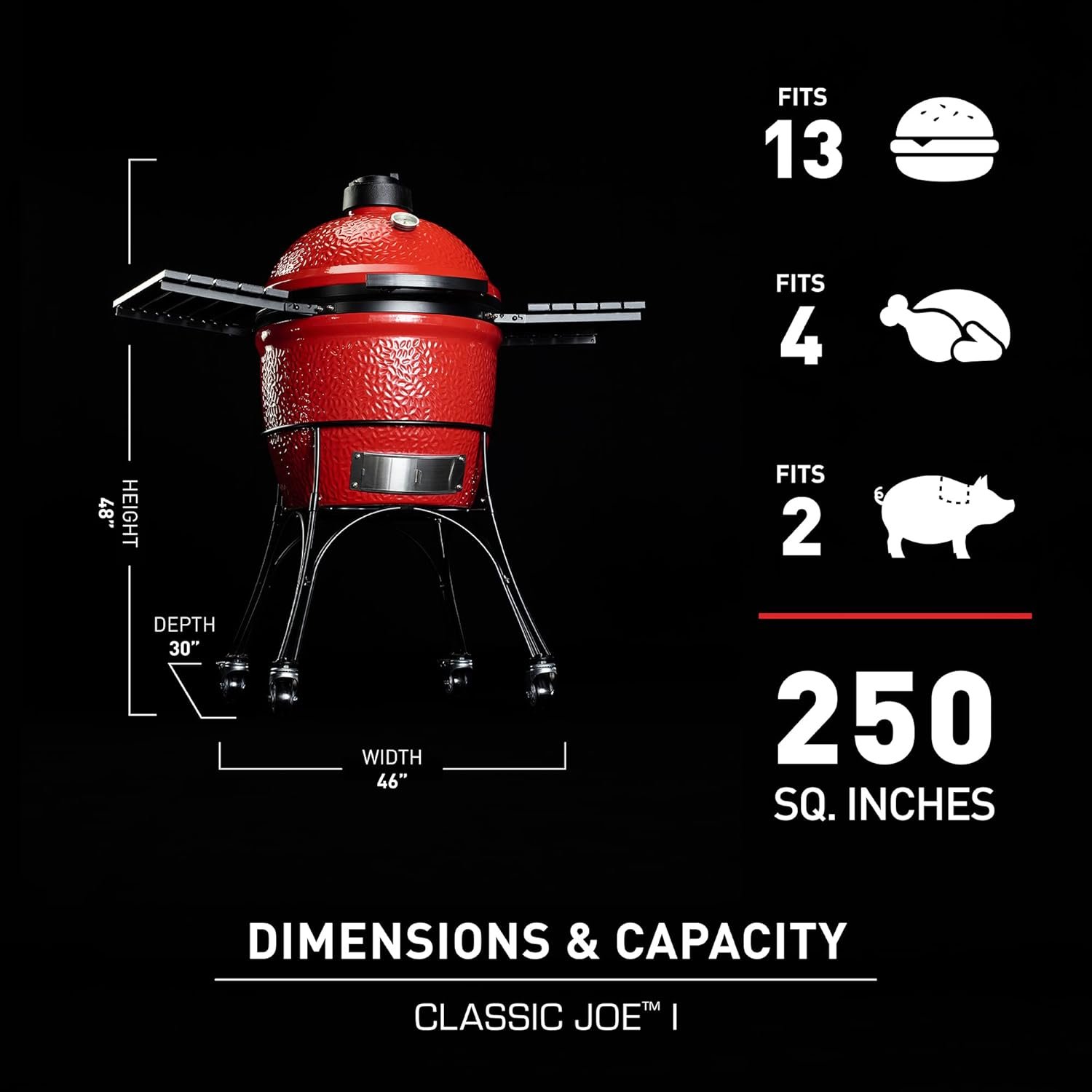 Kamado Joe® Classic Joe™ I Premium 18-inch Ceramic Charcoal Grill and Smoker in Red with Cart, Side Shelves, Grill Gripper, and Ash Tool. 250 Cooking Square Inches, 2 Tier Cooking System, Model KJ23RH - Image 3