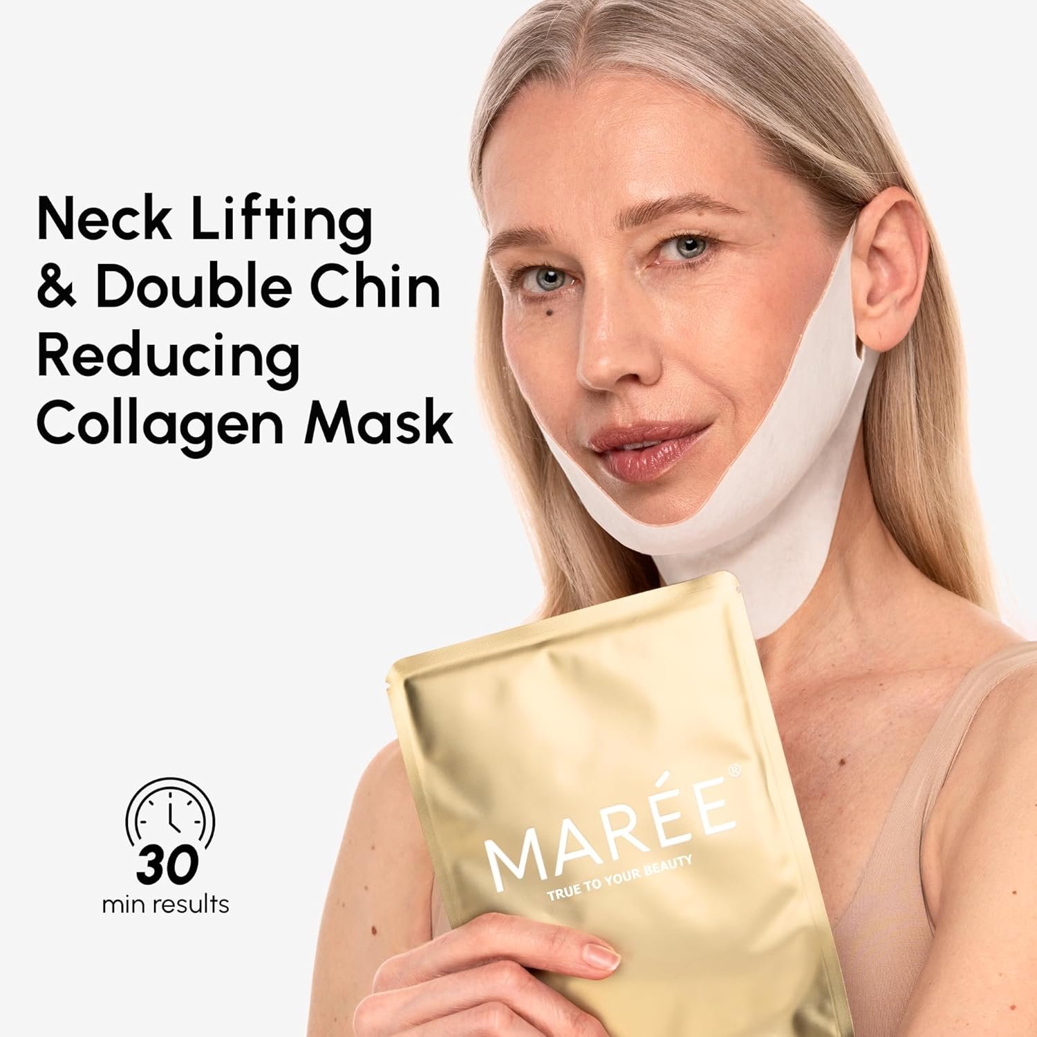 MAREE V Line Lifting Mask with 24K Gold – Deep Collagen Face Mask for Women – Jawline Shaper Mask with Retinol & Hyaluronic Acid – Neck Tightening & Firming - Double Chin Strap for Face Lift - Image 4