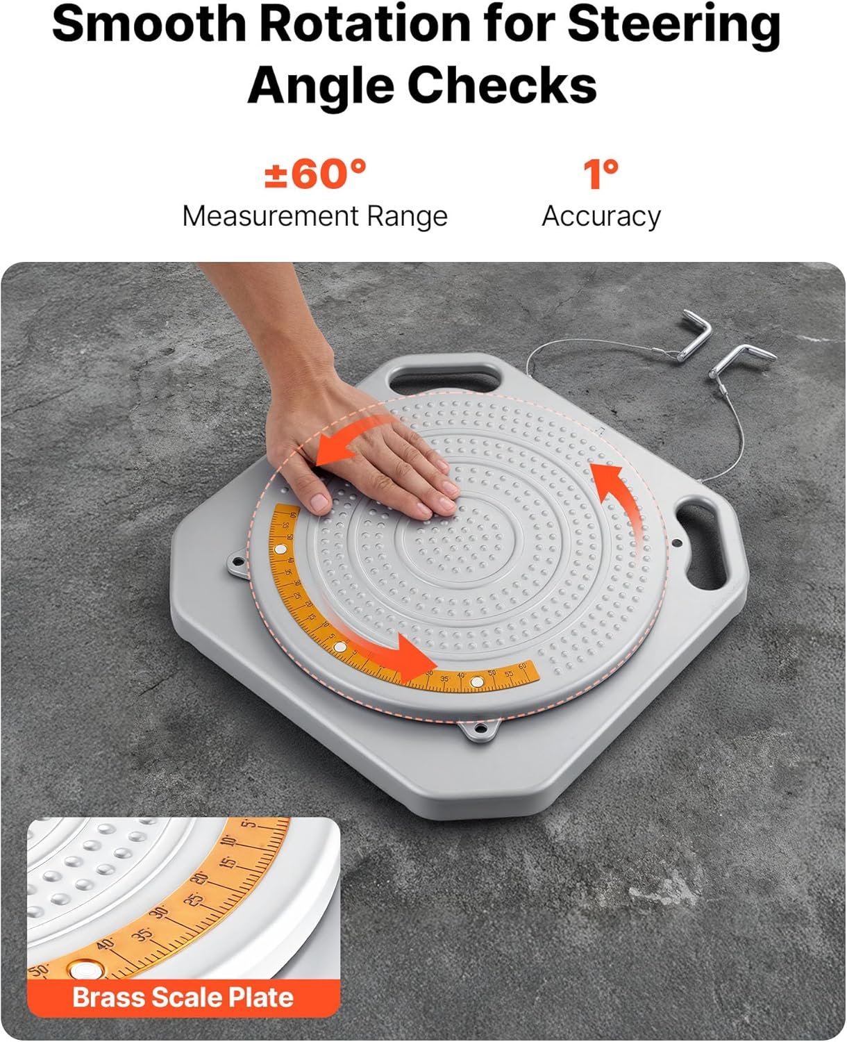 VEVOR Wheel Alignment Turn Plates, 4-Ton Capacity, Brass Dial Measurements, 360° Rotating Turntable Wheel Alignment Tool with Transition Bridge & Thrust Block for Car SUV Light Truck - Image 4