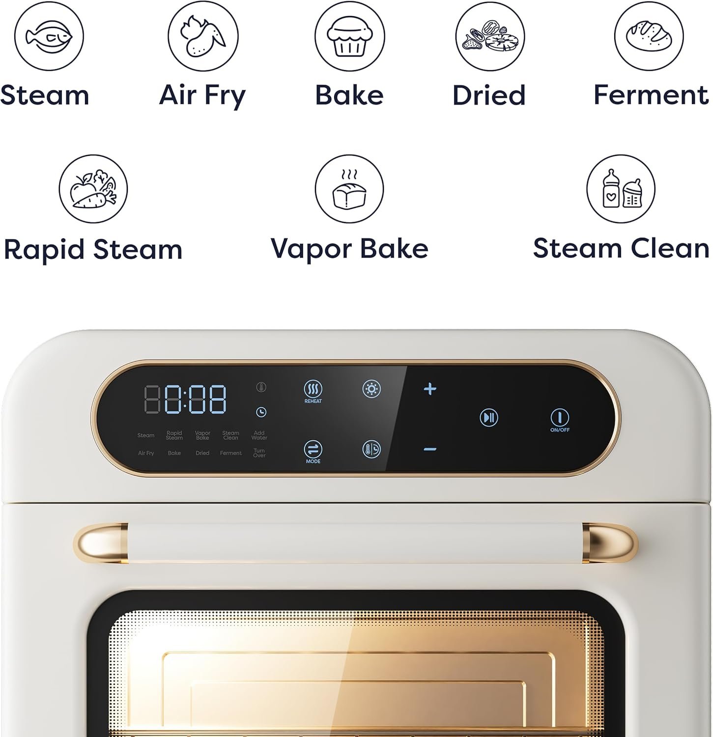 CIARRA 8-in-1 Air Fryer Steam Oven Countertop, 13QT Mini Toaster Oven with Steam, Rapid Steam, Air Fry, Vapor Bake, Steam Clean, Bake, Dried, Ferment, White - Image 3