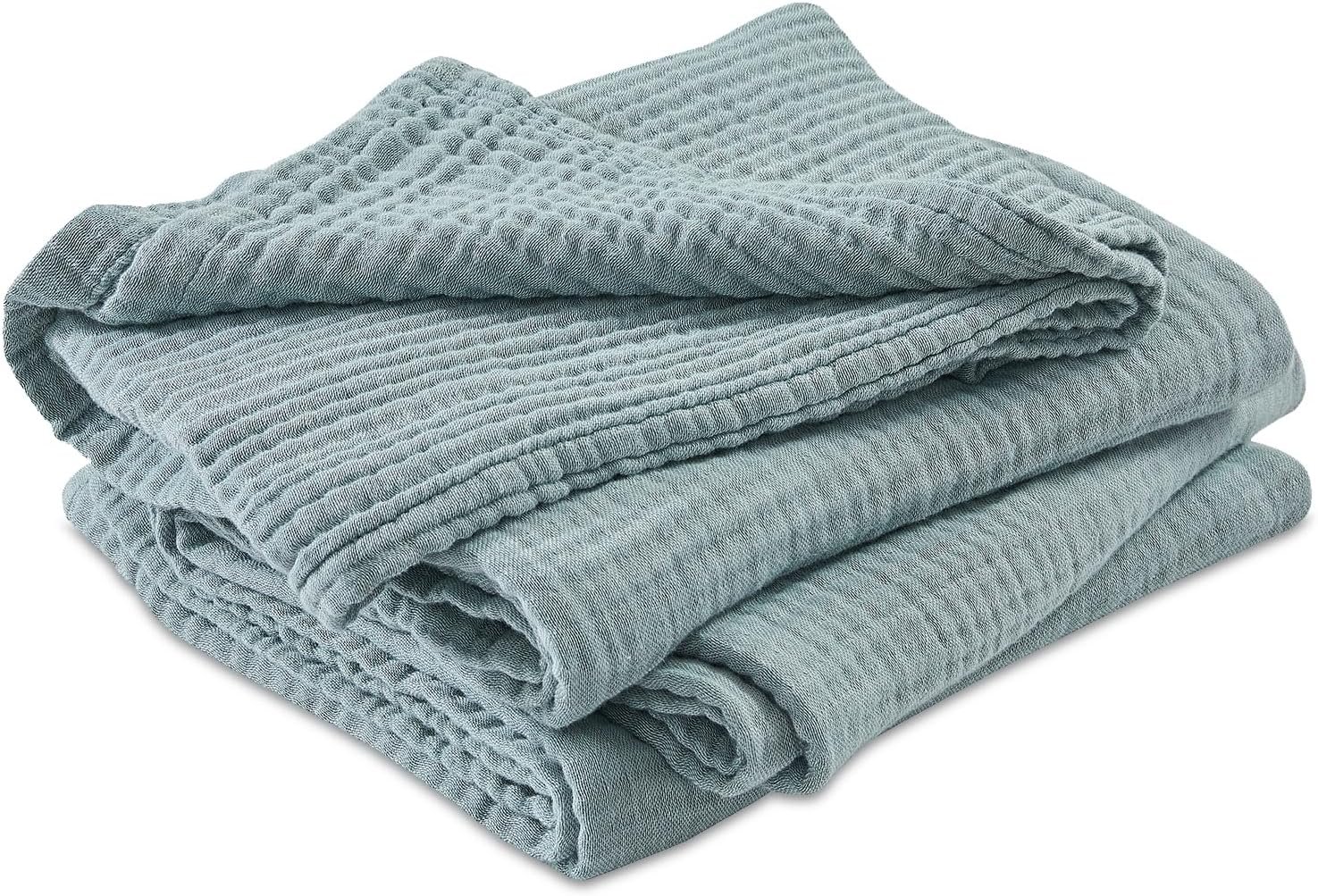 EMME Cotton Muslin Large Throw Blanket Couch Breathable Gauze Soft Lightweight Bed Blankets Adults (Heather Teal, 50"x70") - Image 7