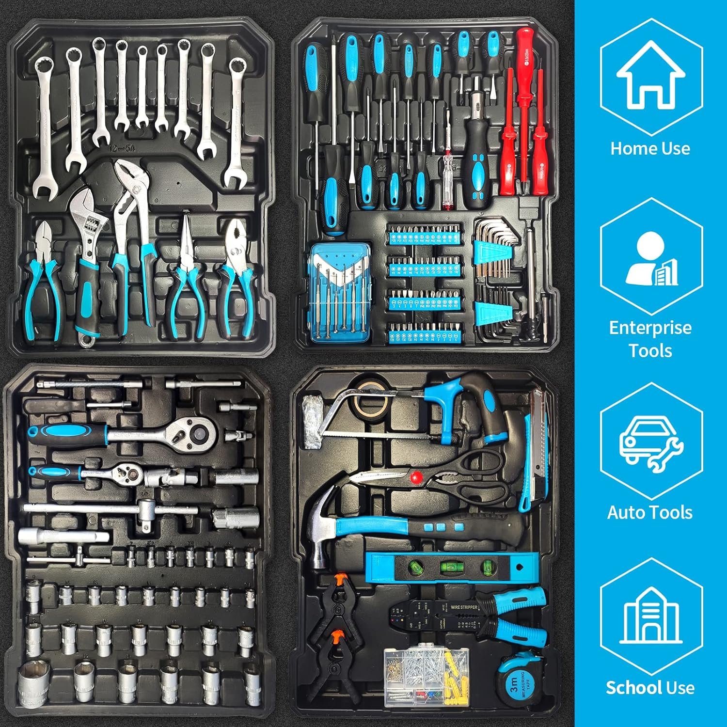 Arcwares 799pcs Aluminum Trolley Case Tool Set Silver, House Repair Kit Set, Household Hand Tool Set, with Tool Belt - Image 2