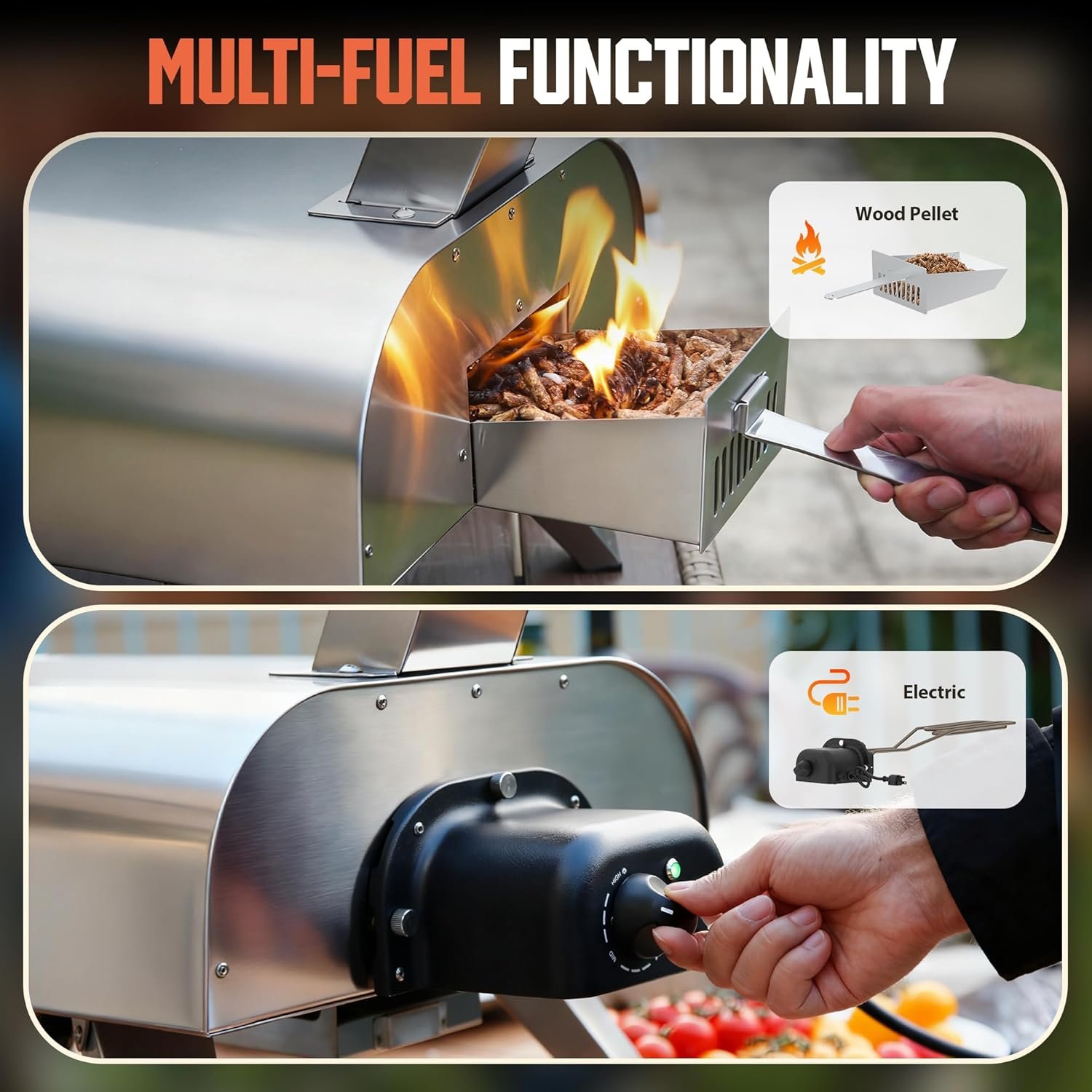 BIG HORN OUTDOORS 12" Dual Fuel Pizza Oven – Electric & Wood Pellet, Indoor & Outdoor High-Temp Pizza Maker (1000°F) with Pizza Stone for Wood-Fired Flavor - Image 3