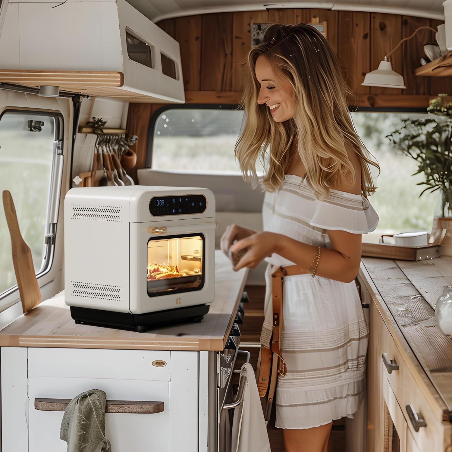 CIARRA 8-in-1 Air Fryer Steam Oven Countertop, 13QT Mini Toaster Oven with Steam, Rapid Steam, Air Fry, Vapor Bake, Steam Clean, Bake, Dried, Ferment, White - Image 9