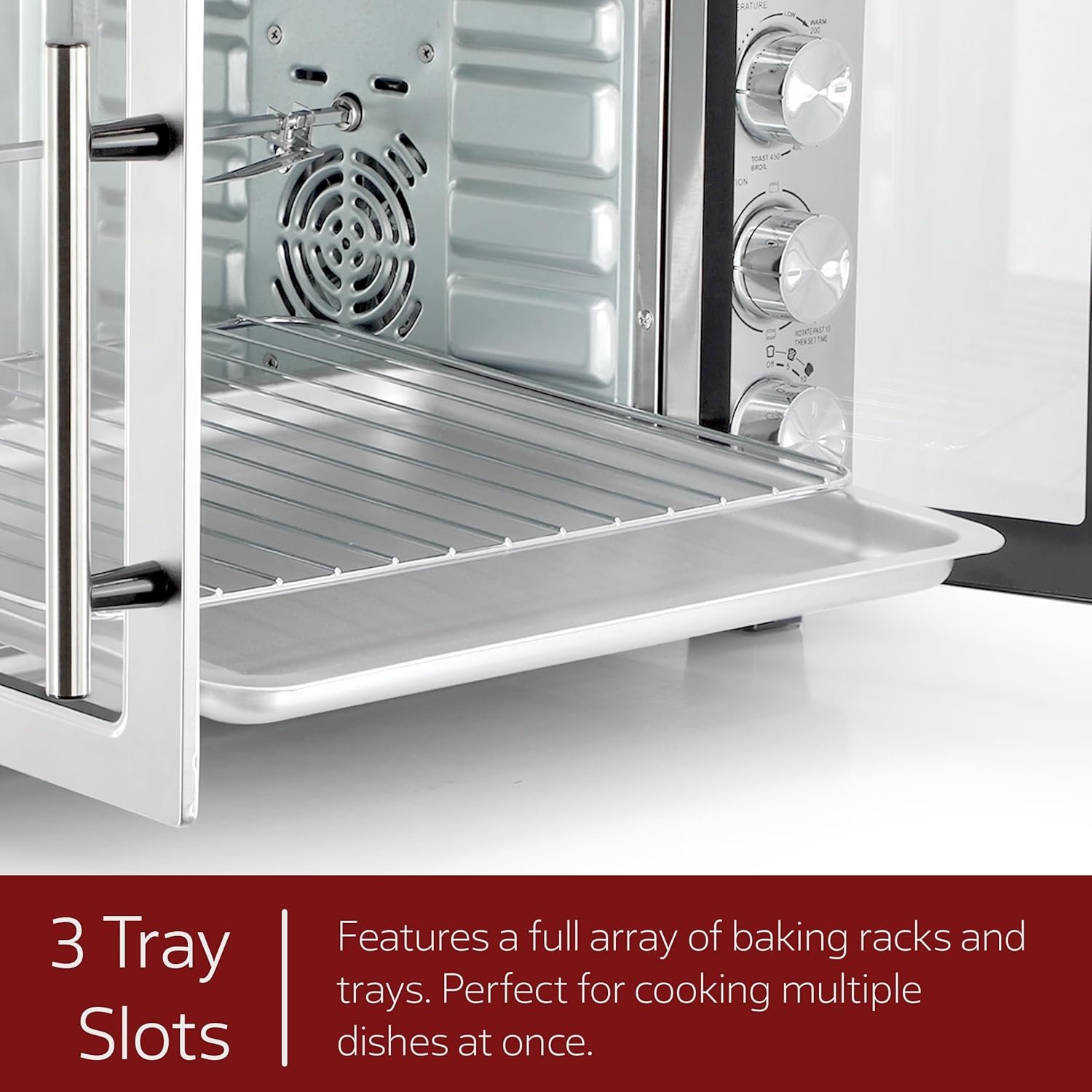 MegaChef 47 Quart Electric French Door Rotisserie Convection Counter Top Oven with Convection and Oven Lamp - Image 5