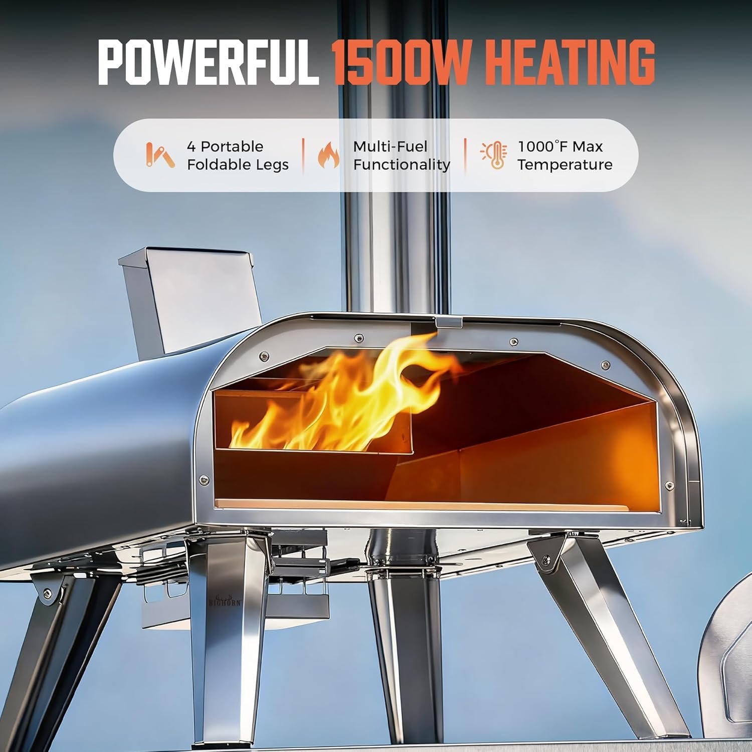 BIG HORN OUTDOORS 12" Dual Fuel Pizza Oven – Electric & Wood Pellet, Indoor & Outdoor High-Temp Pizza Maker (1000°F) with Pizza Stone for Wood-Fired Flavor - Image 4