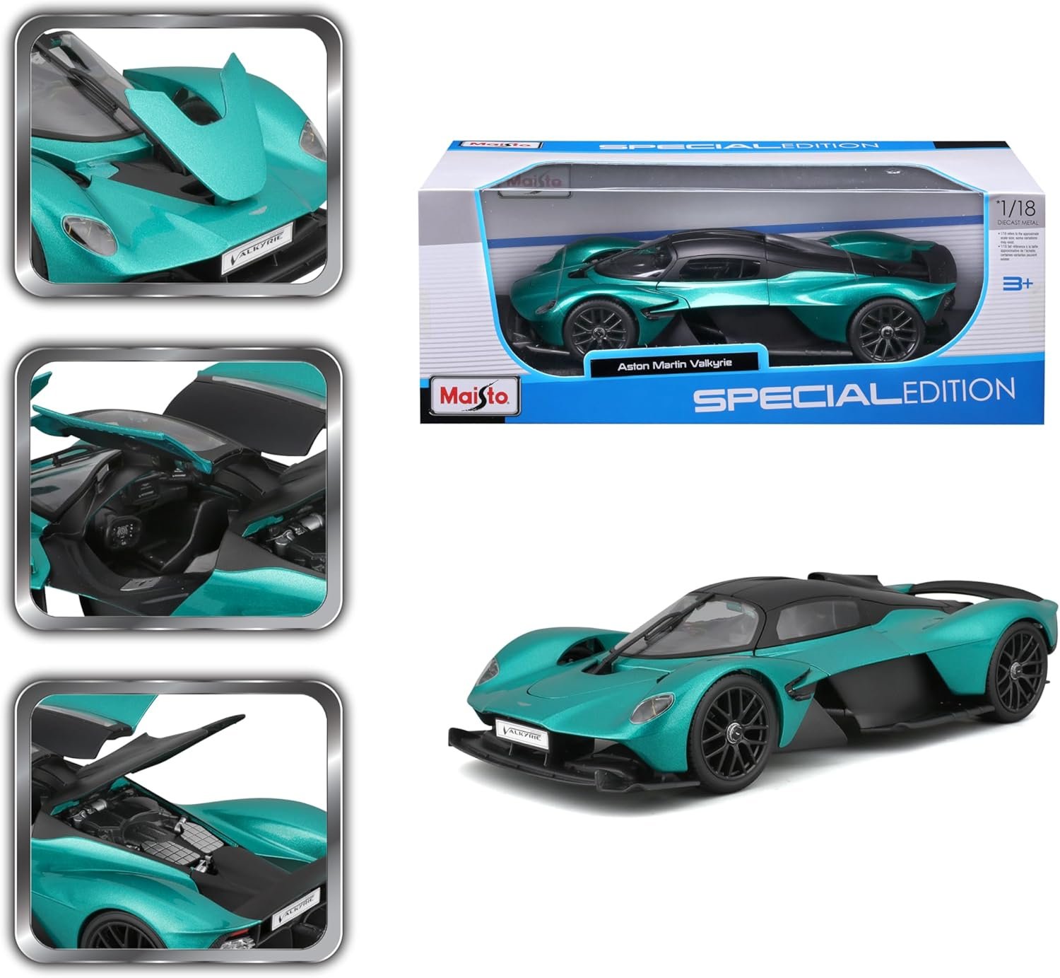 Maisto 1:18 Scale Special Edition 2022 Aston Martin Valkyrie Diecast Vehicle, Green - Image 8