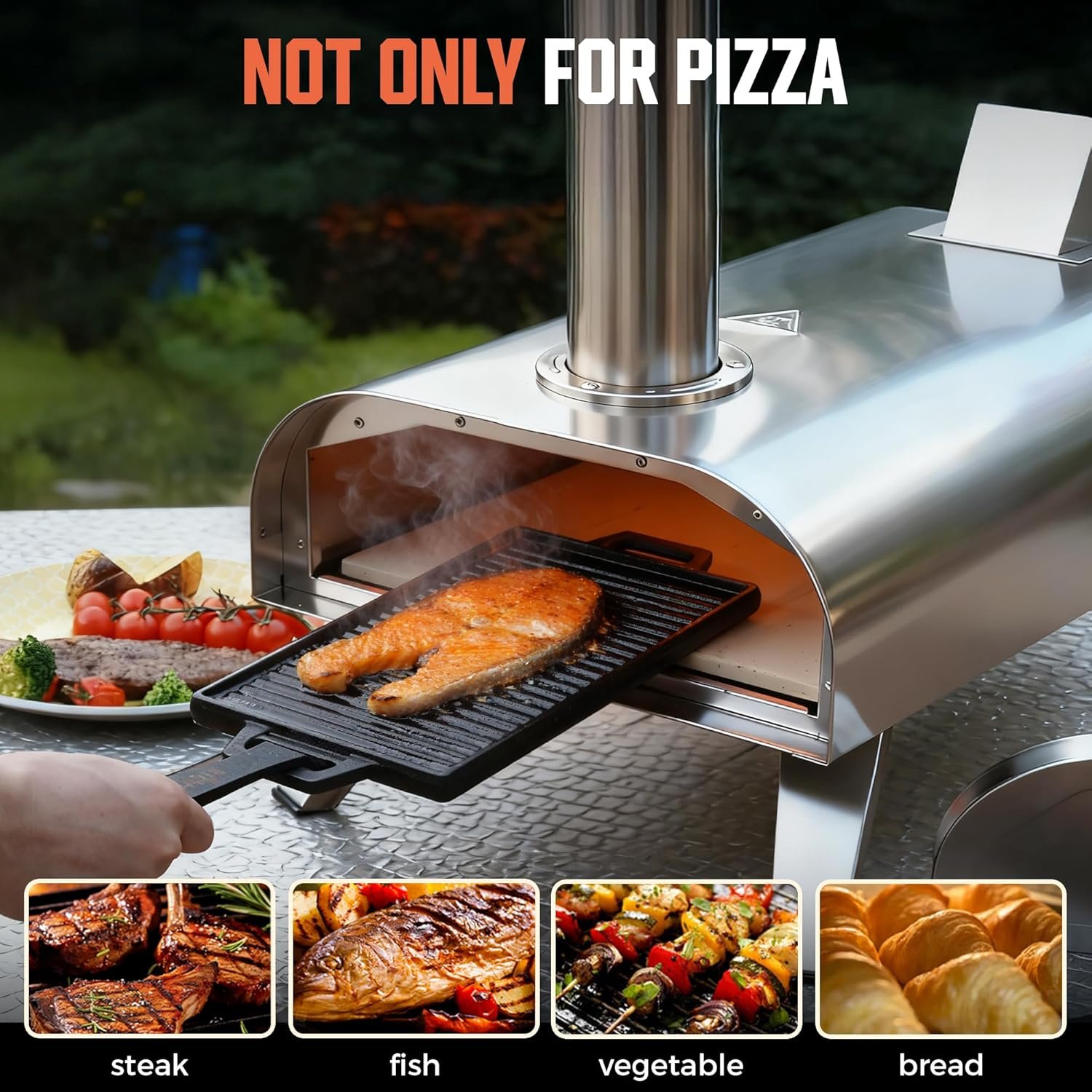 BIG HORN OUTDOORS 12" Dual Fuel Pizza Oven – Electric & Wood Pellet, Indoor & Outdoor High-Temp Pizza Maker (1000°F) with Pizza Stone for Wood-Fired Flavor - Image 8