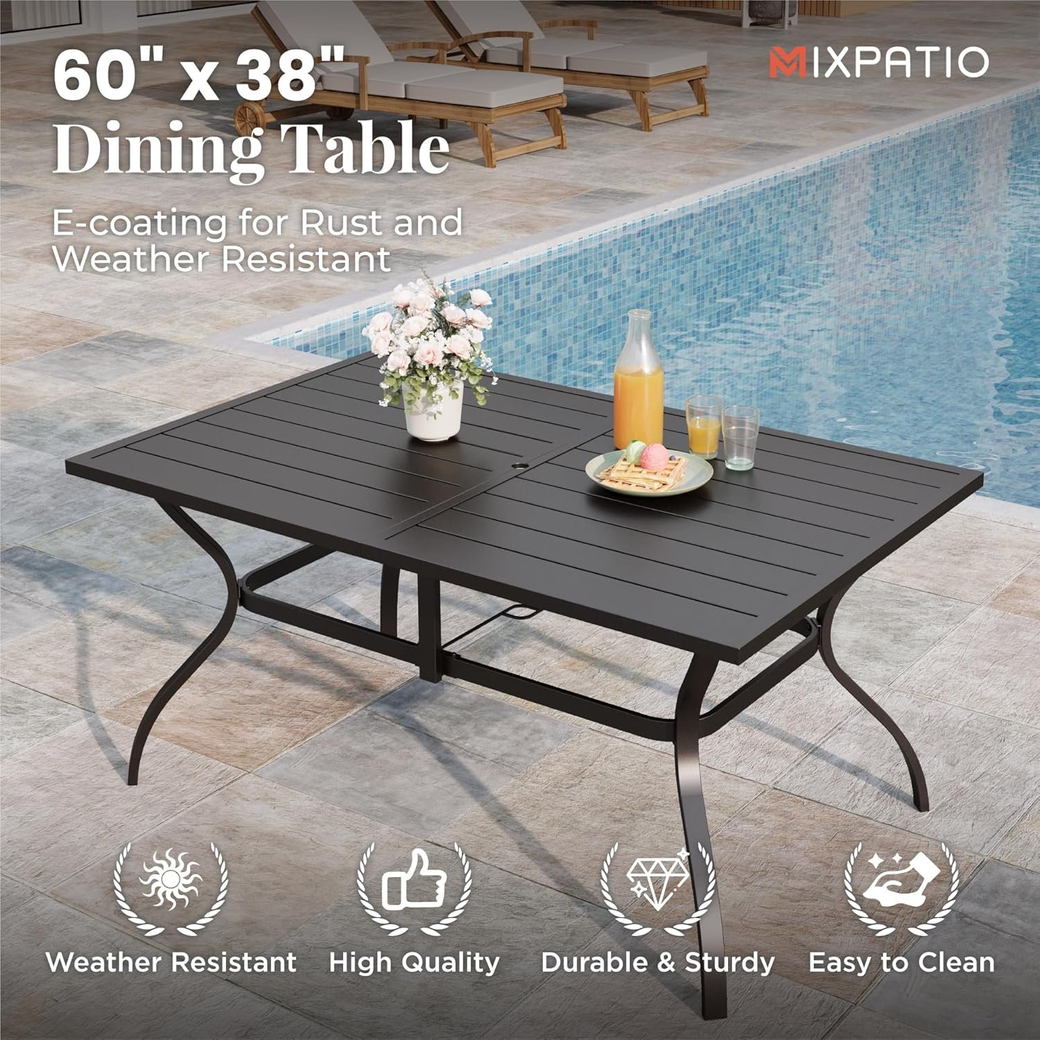 Patio Table and Chairs Set, Patio Dining Set for 6 with Brown Chairs and Metal Rectangular Table for Deck Backyard Lawn Poolside - Image 8