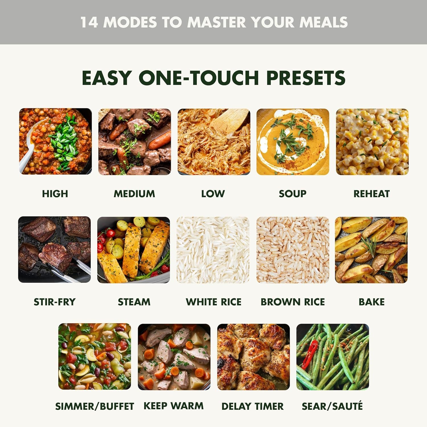 GreenPan Elite 14-in-1 Nonstick 6QT Electric Slow Cooker, PFAS-Free Ceramic Multi-Cooker, In-Pot Browning, Dishwasher Safe Lid & Removable Crock, Stainless Steel Steamer, Silicone Handles, White - Image 5