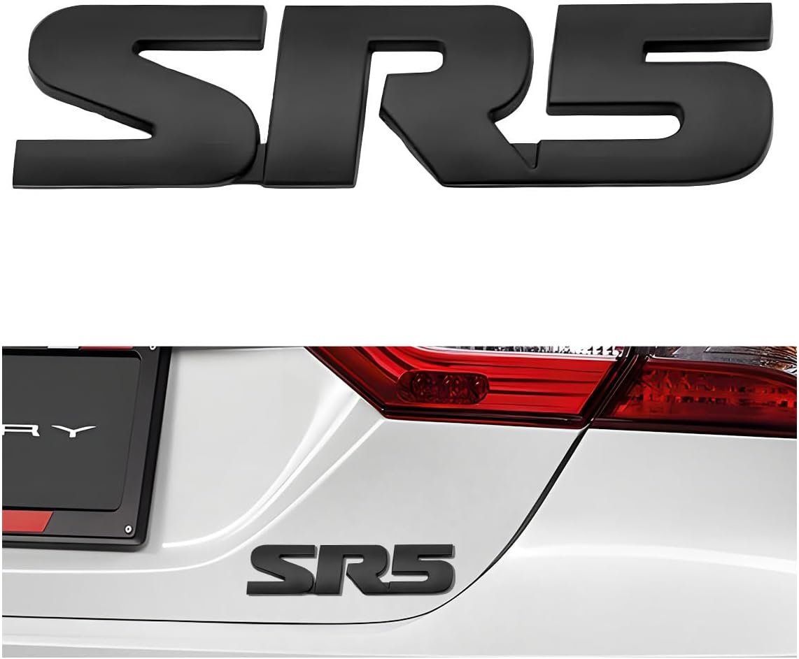 3D SR5 Metal Emblem, Classic Decorative SR5 Nameplate Logo Side Rear Tailgate Badge, Car Fender Trunk Letters Emblem Sticker Decal Compatible with 4Runner Tacoma (Black, 1 PCS)