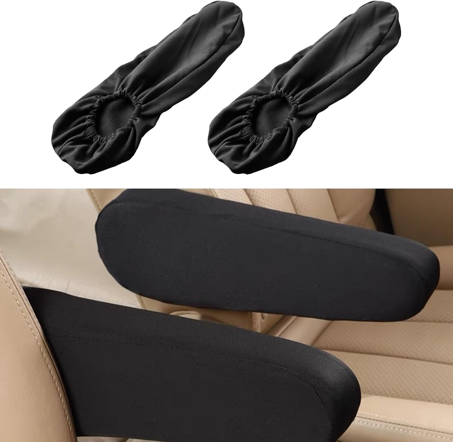 2 PCS Car Front Seat Armrest Covers, Soft Elastic Fabric Stretch Auto Seat Armrest Protectors, Universal Front Seat Arm Rest Cover Replacement, Vehicle Interior Decor Accessories (Black)