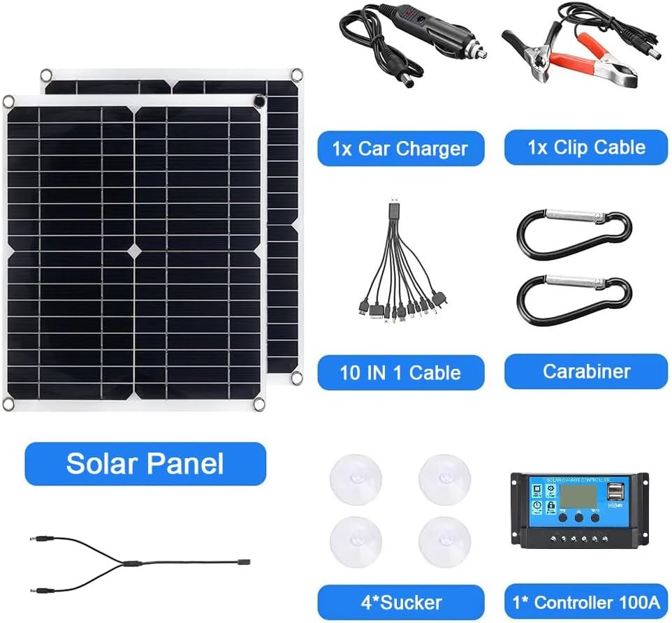 200W Solar Panel Kit 12V Dual 5V USB Outputs Solar Panel Controller Combo,with 100A Solar Charge Controller for Boat Motorcycle Home Outdoor Lights RV Outdoor Camera Generators (Black) - Image 3