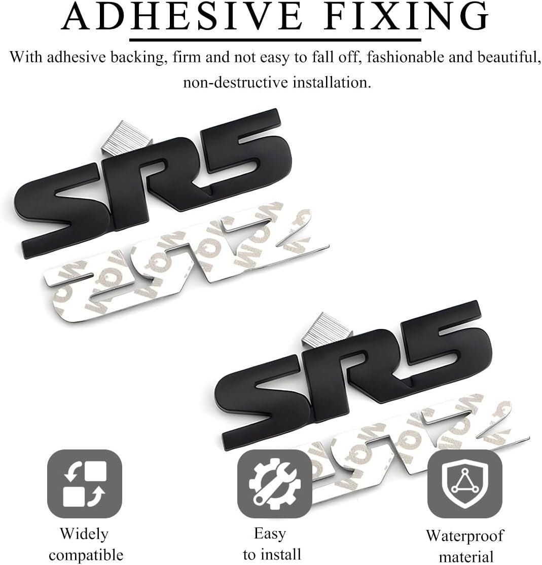 3D SR5 Metal Emblem, Classic Decorative SR5 Nameplate Logo Side Rear Tailgate Badge, Car Fender Trunk Letters Emblem Sticker Decal Compatible with 4Runner Tacoma (Black, 1 PCS) - Image 3