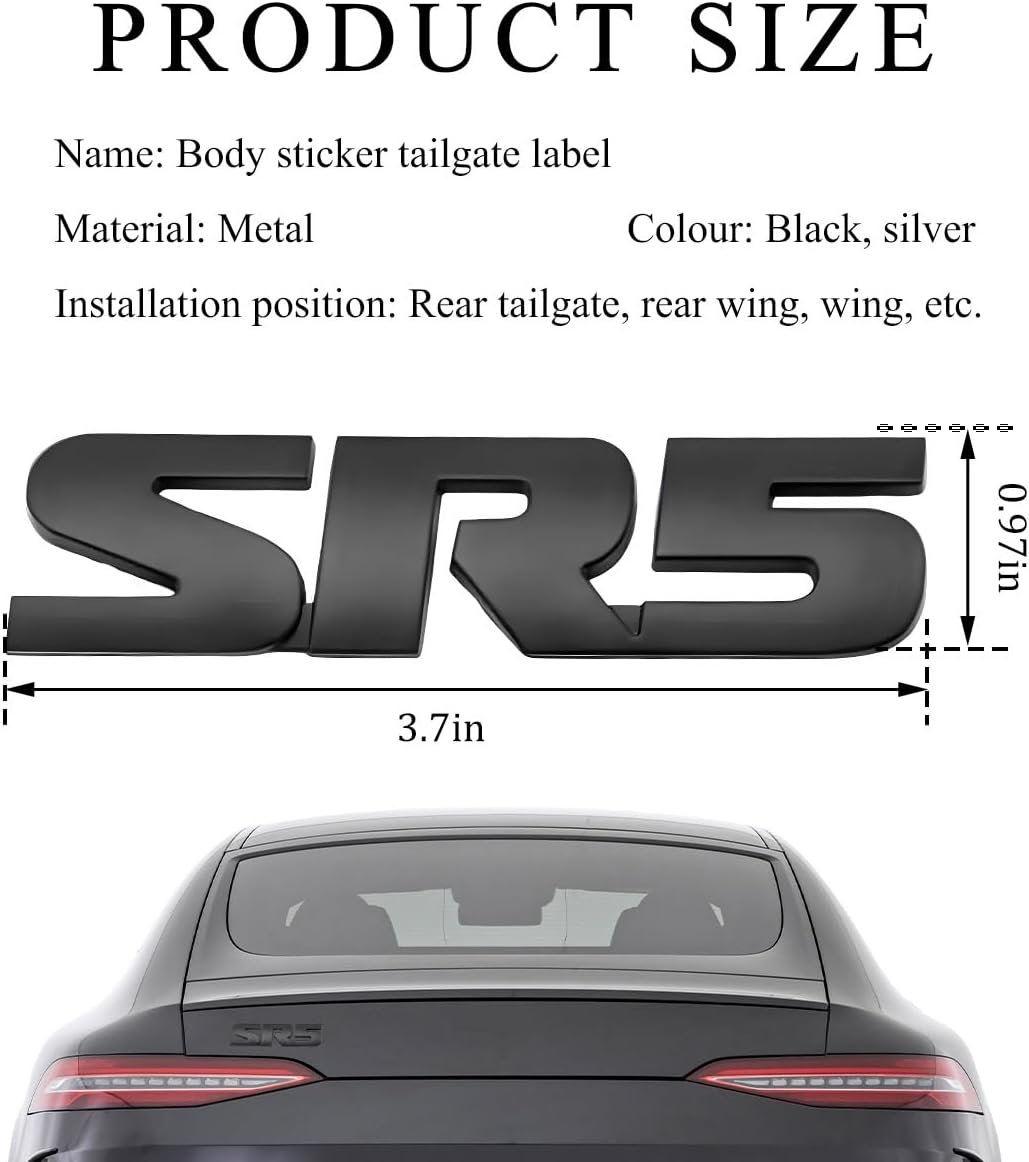 3D SR5 Metal Emblem, Classic Decorative SR5 Nameplate Logo Side Rear Tailgate Badge, Car Fender Trunk Letters Emblem Sticker Decal Compatible with 4Runner Tacoma (Black, 1 PCS) - Image 2