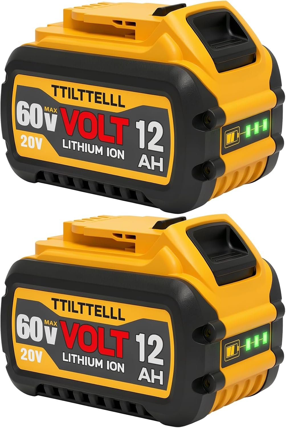 2 Packs 12Ah 60V Lithium Ion Battery Replacement Compatible with Dewalt 60V Battery DCB612, DCB609, DCB606, High Capacity 60 Volt Battery Compatible with Dewalt 20V/60V Tools, LED Indicator